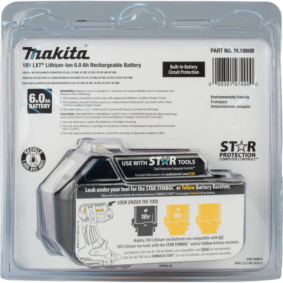BL1860B Makita 18V LXT Lithium-Ion 6.0Ah Battery