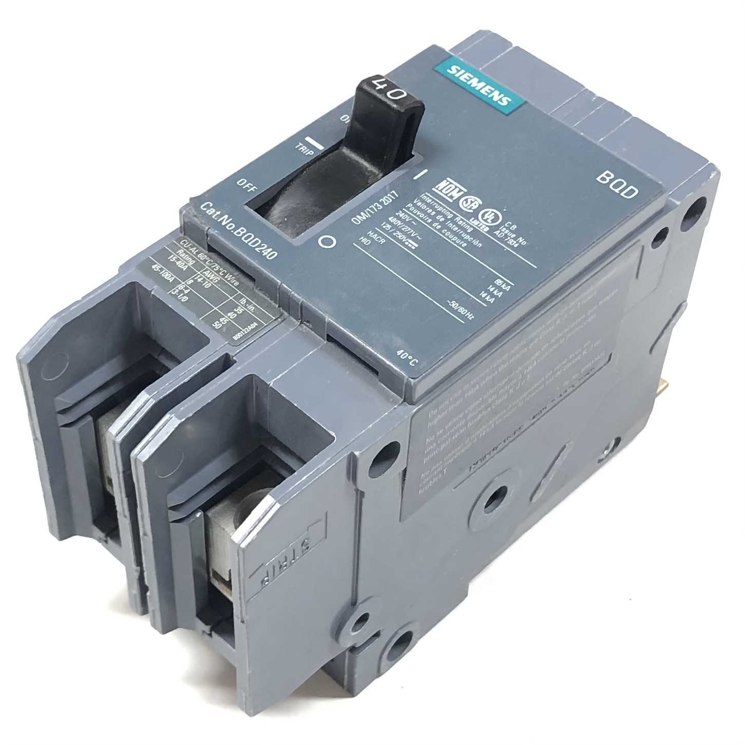 BQD240 Siemens Circuit Breaker 2P, 1PH, 40A, 277/480V, 14kA@480V - 0