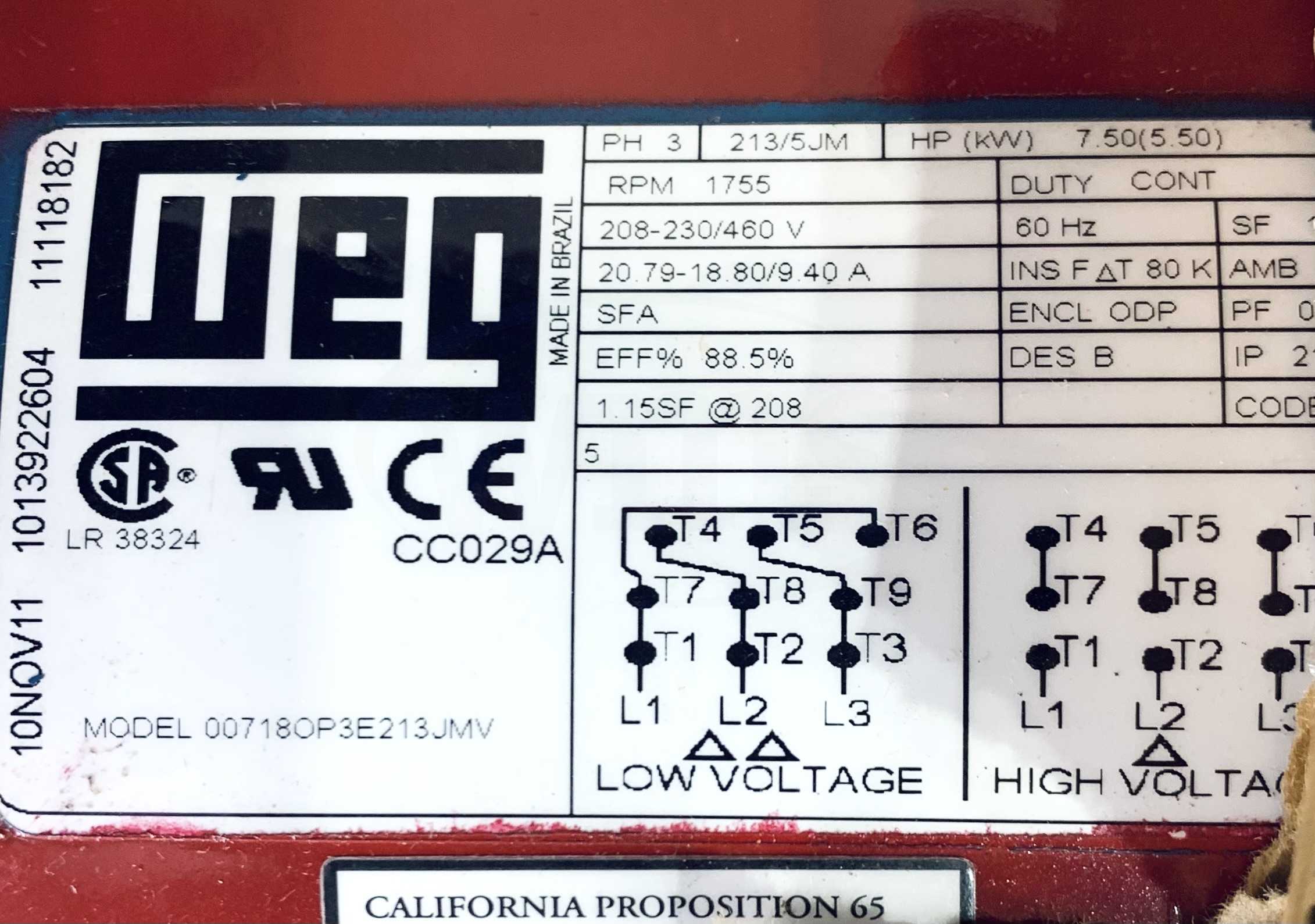 C150623 Bell & Gossett Series 80 Pump, 3X9.5B, 7.5HP, 00718OP3E213JMV,