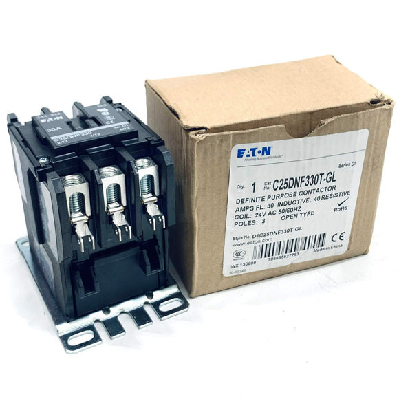 C25DNF330T-GL Eaton Definite Purpose Contactor 30A, 24 Vac at 50/60 Hz