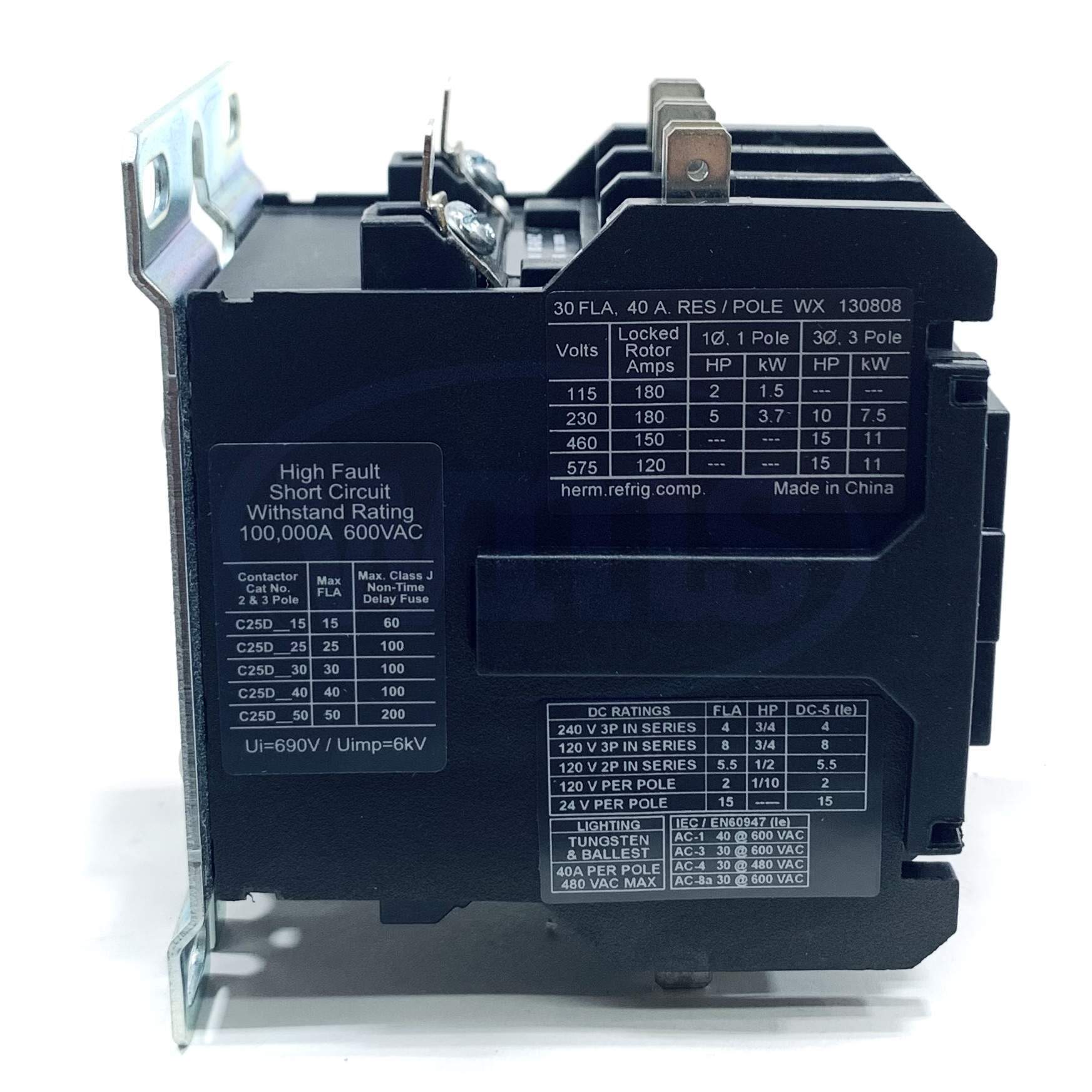 C25DNF330T-GL Eaton Definite Purpose Contactor 30A, 24 Vac at 50/60 Hz