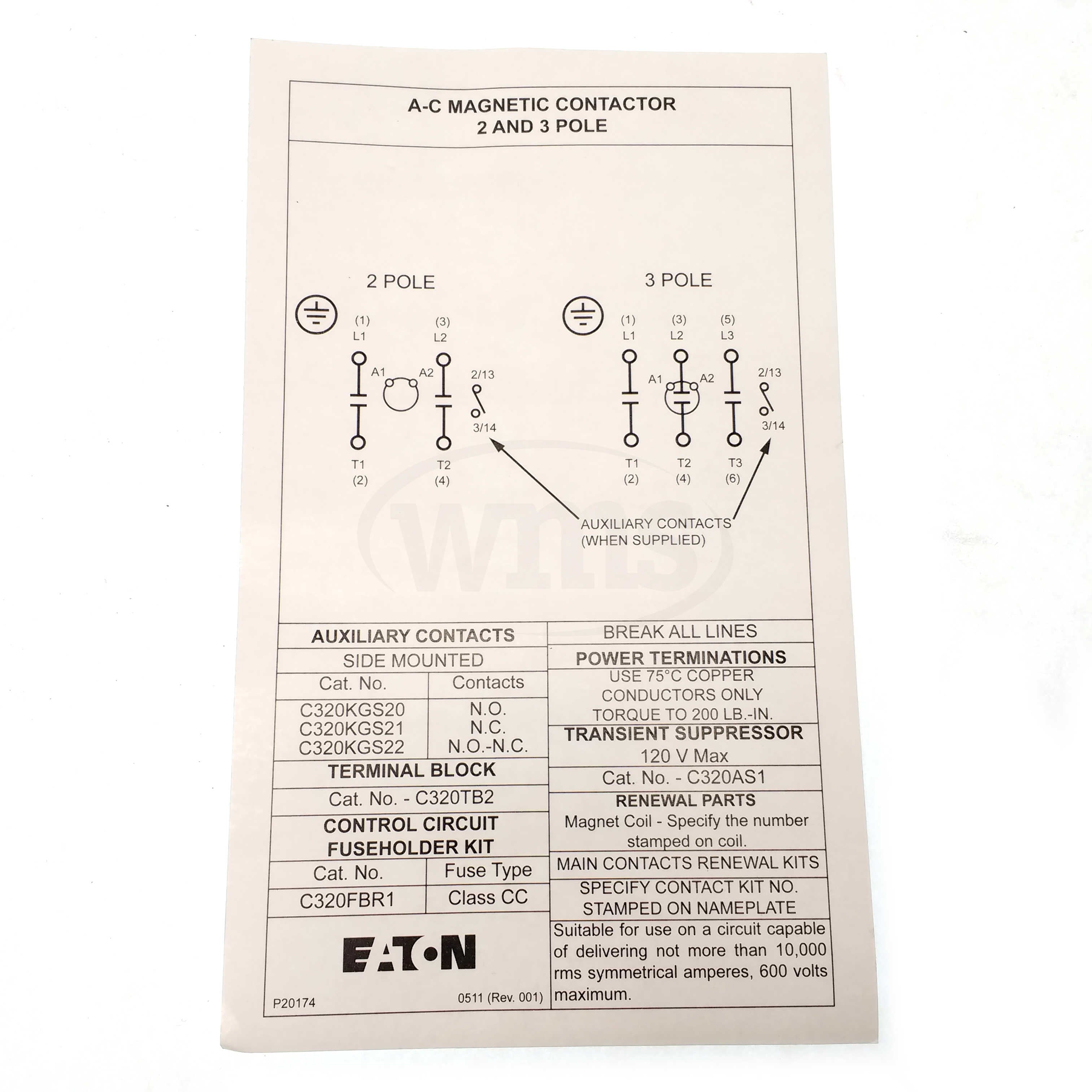 C25HNE3120B Eaton Definite Purpose Contactor, 120 Amp