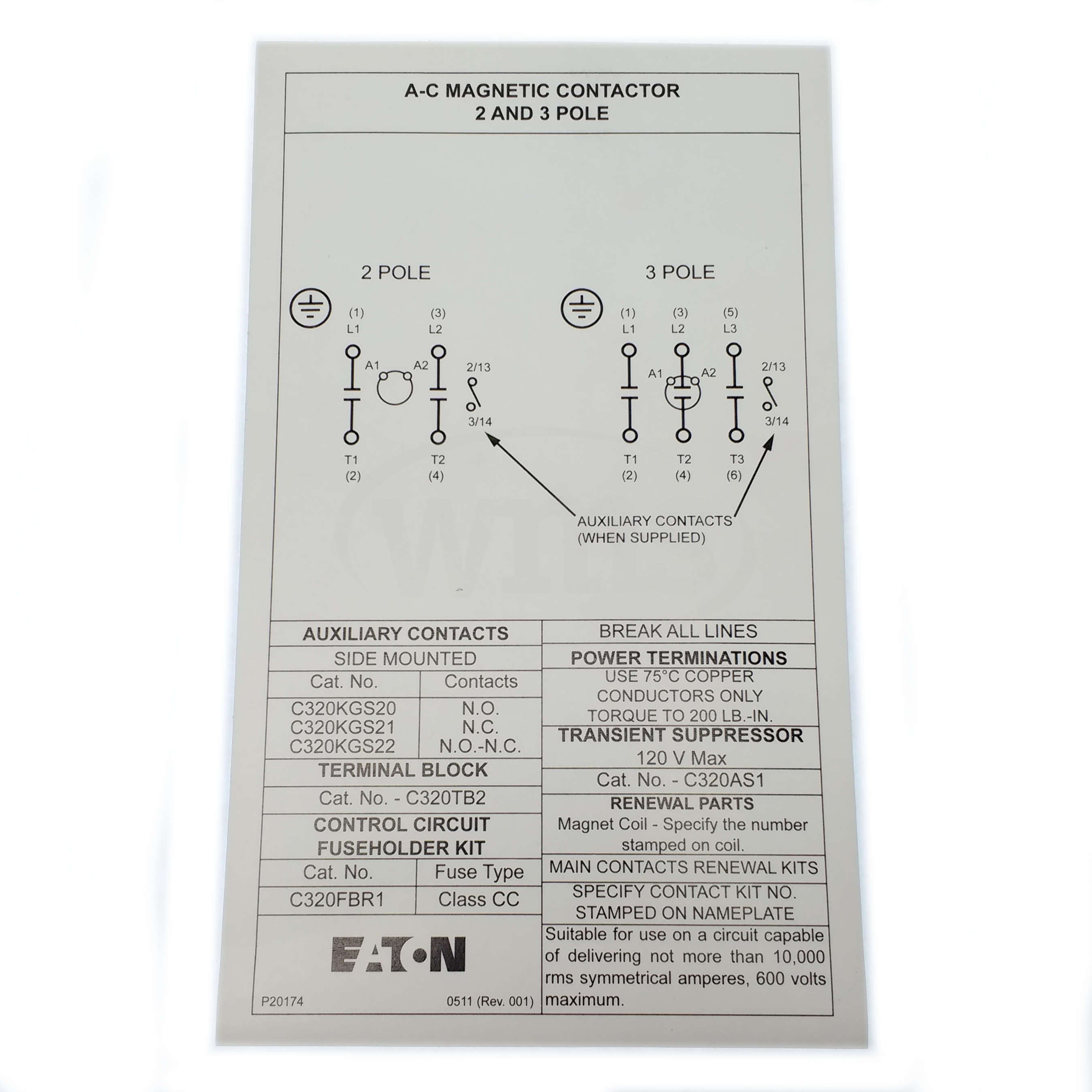 C25HNE3120C Eaton Definite Purpose Contactor, 120 Amp