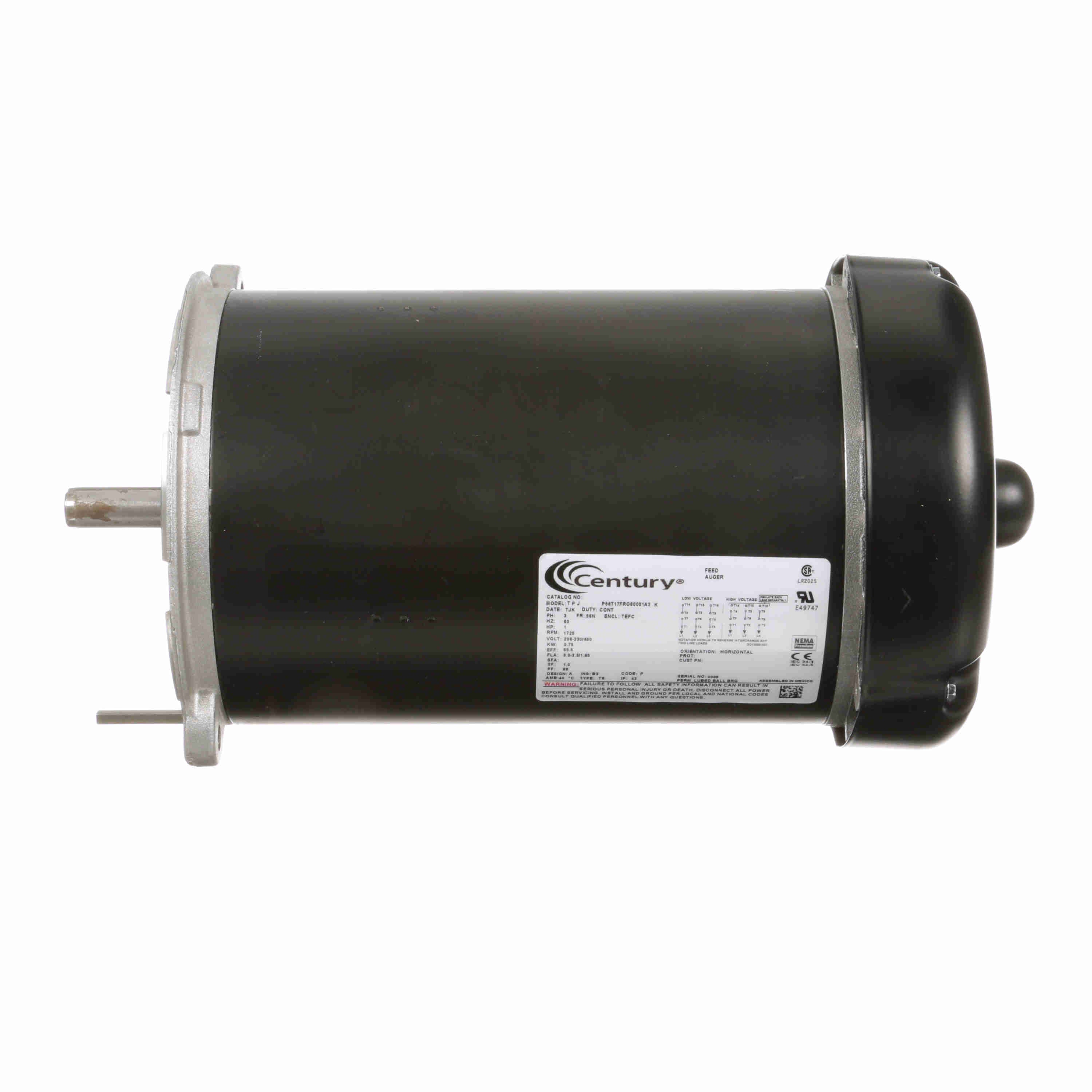 C348ES Century 1HP Auger Drive Electric Motor, 1800RPM - 0