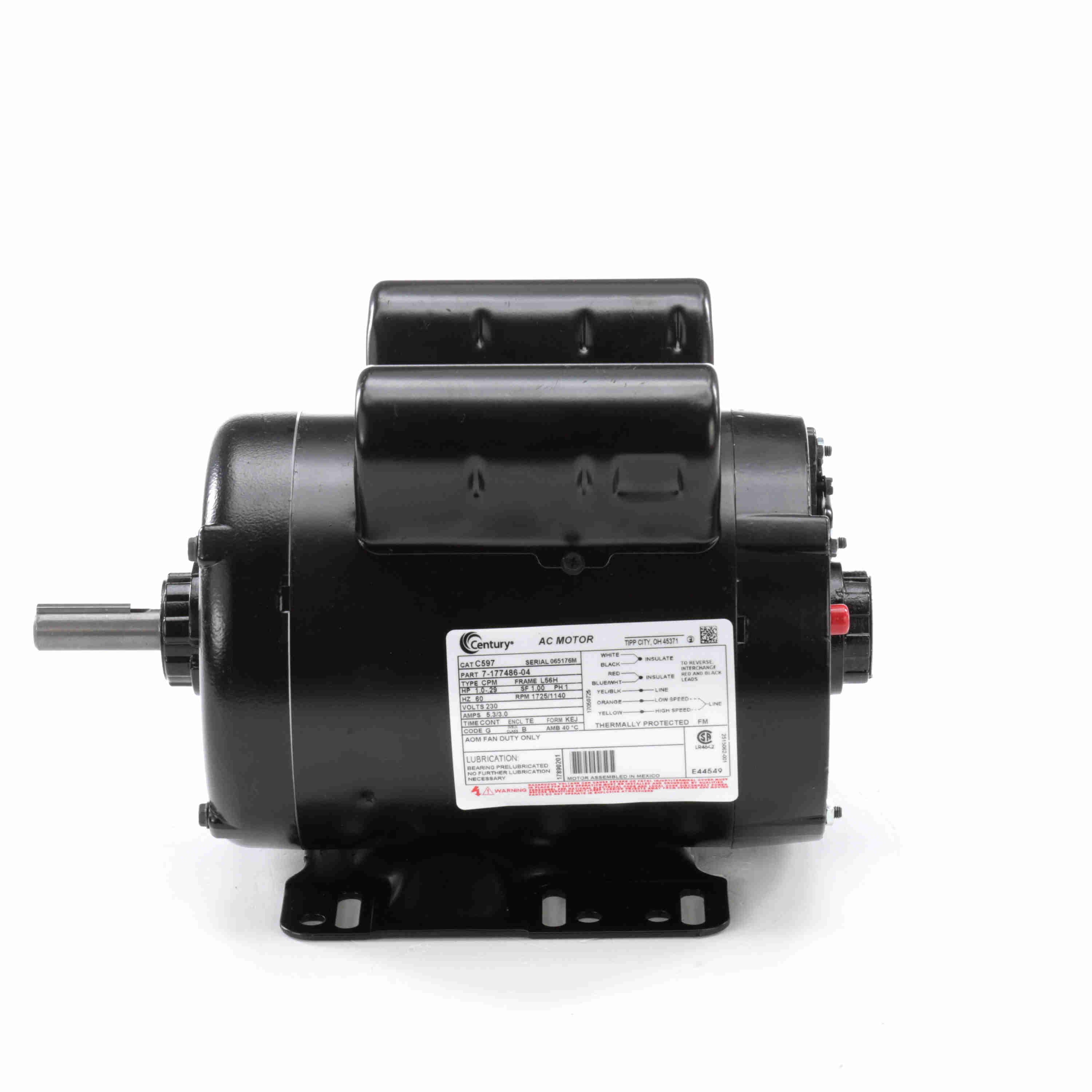 C597 Century 1/0.29HP 2-Speed Cow Cooler Electric Motor, 1725 RPM - 0