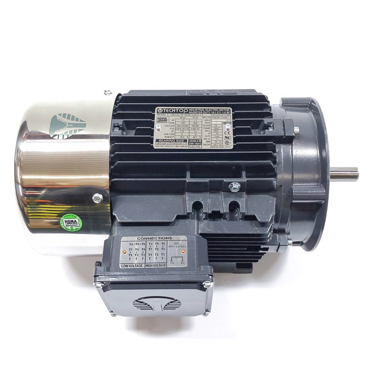CB3-AL-TF-56C-2-B-D-1.5 Techtop 1.5HP Cobra Electric Motor, 3600RPM