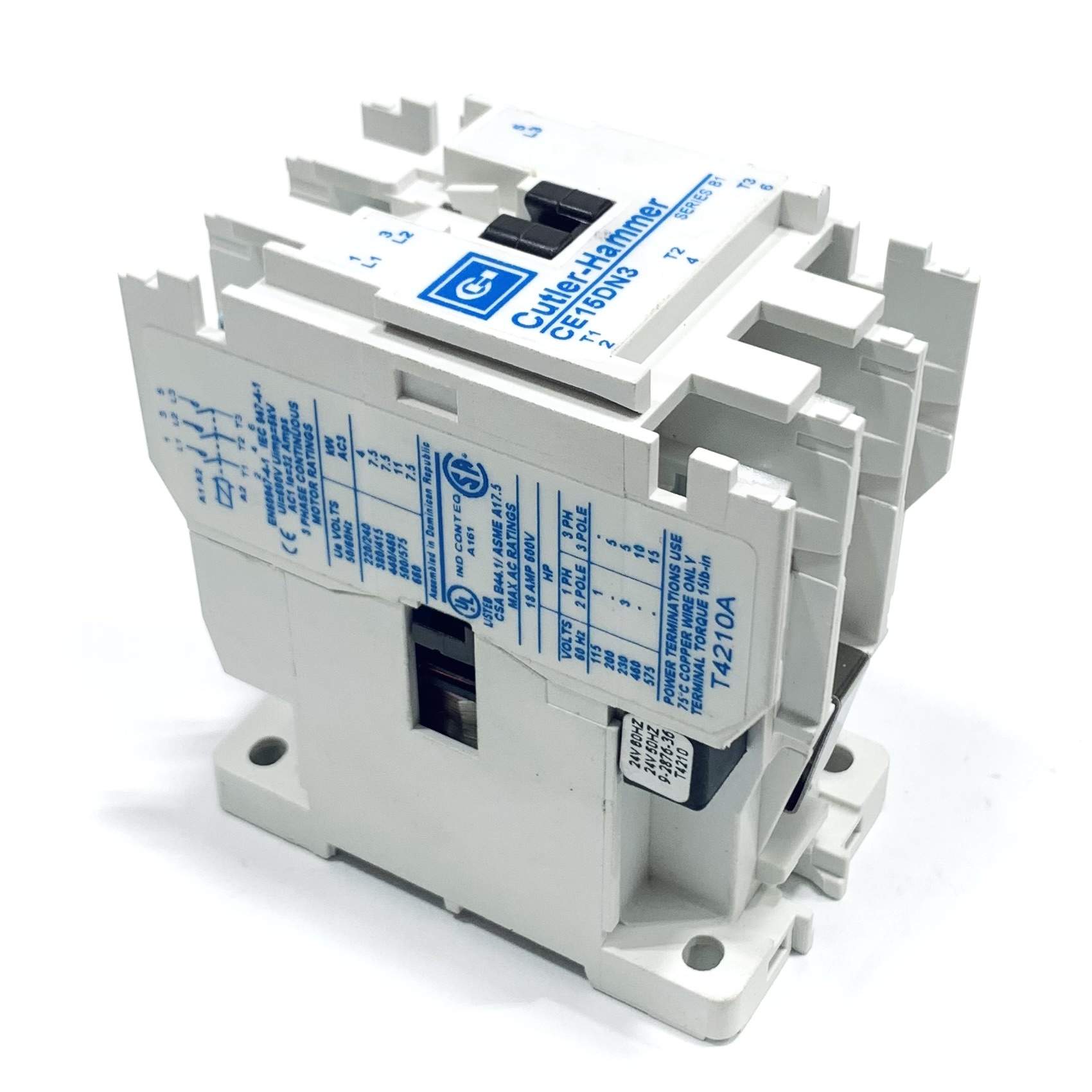 CE15DN3TB Eaton 24V, 18 Amp, 3 Pole, Non-Reversing Contactor