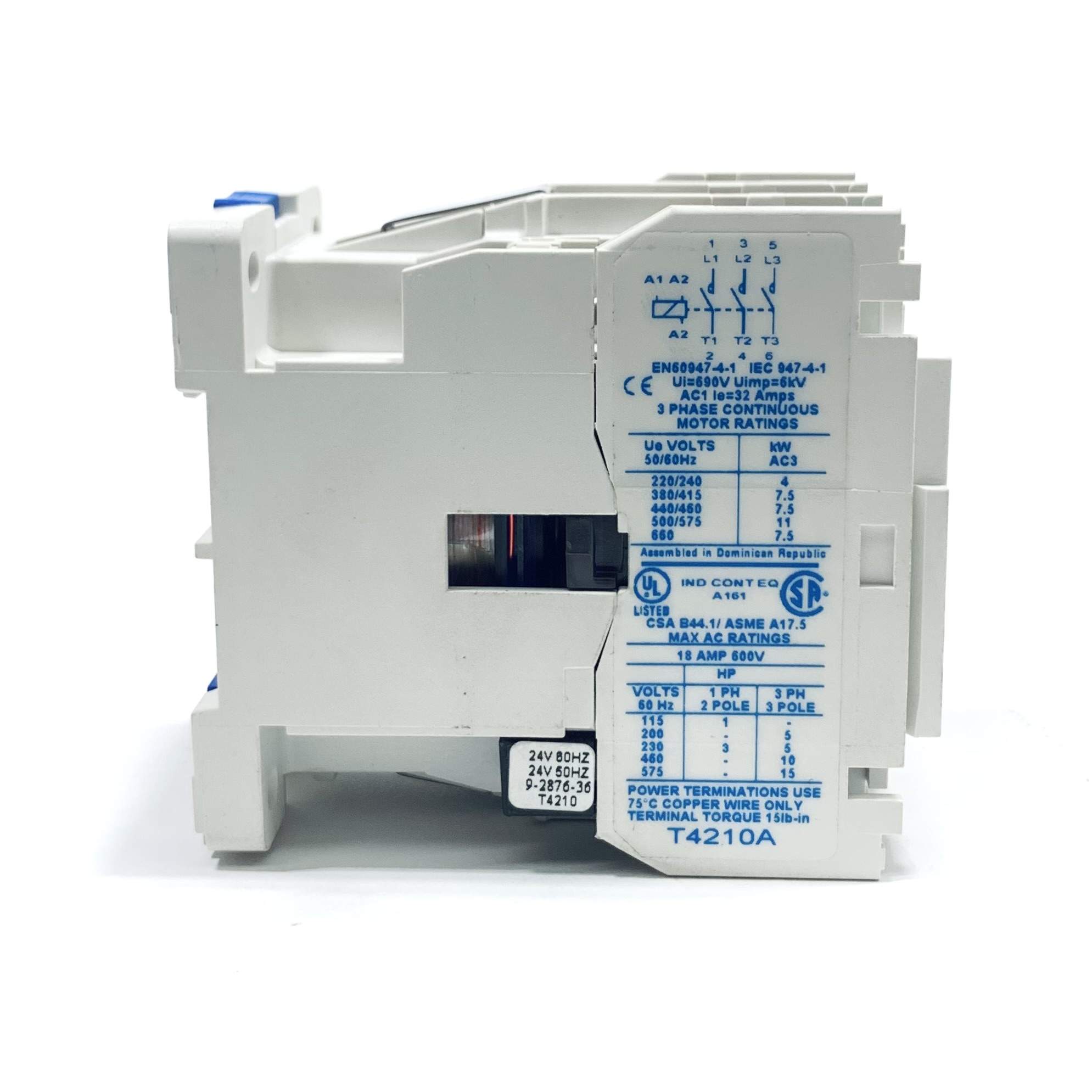 CE15DN3TB Eaton 24V, 18 Amp, 3 Pole, Non-Reversing Contactor