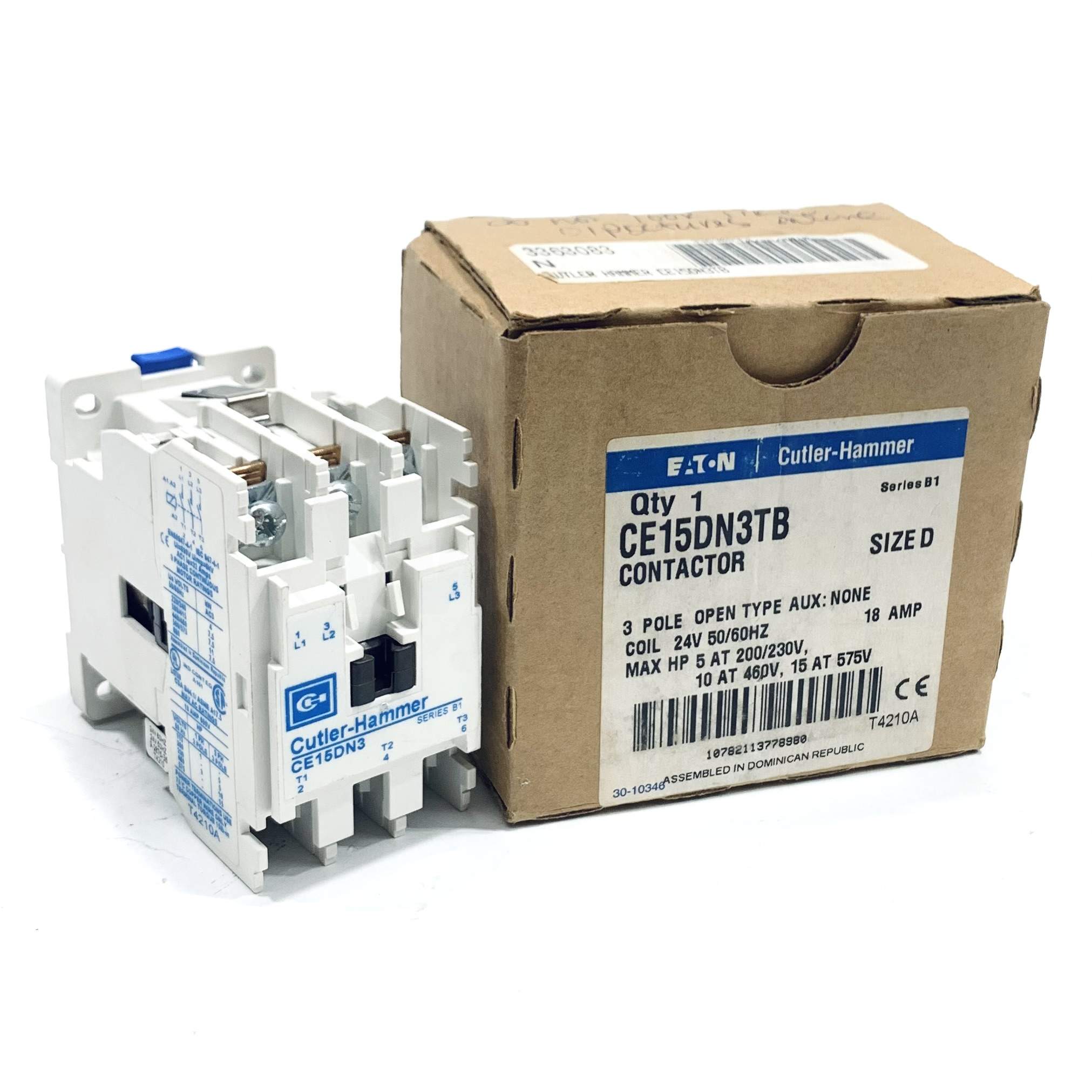 CE15DN3TB Eaton 24V, 18 Amp, 3 Pole, Non-Reversing Contactor - 0
