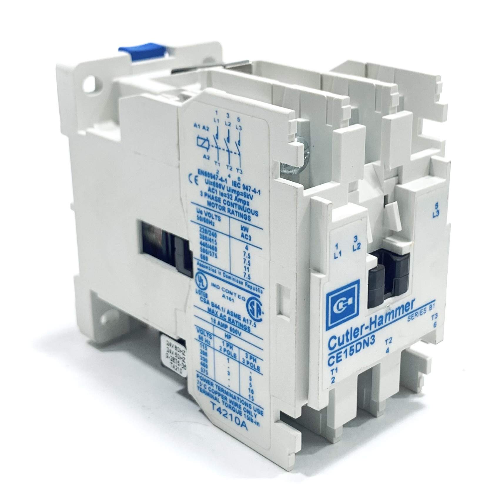 CE15DN3TB Eaton 24V, 18 Amp, 3 Pole, Non-Reversing Contactor