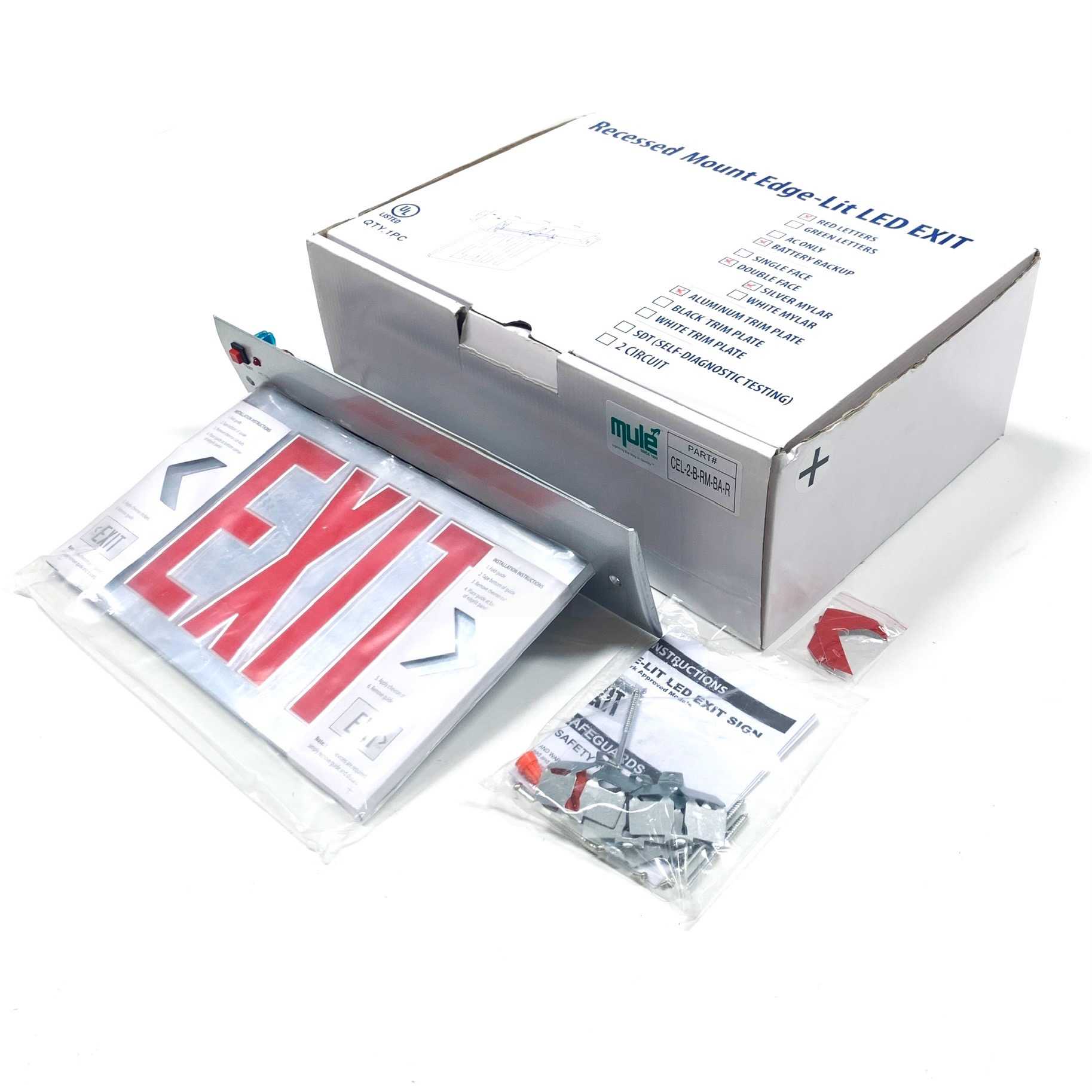 CEL-2-B-RM-BA-R Mule Recessed Mount Edge-Lit LED Exit Sign