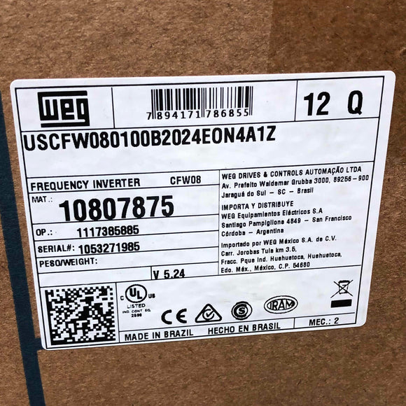 CFW080100BDN4A1Z WEG Variable Frequency Drive, 3HP