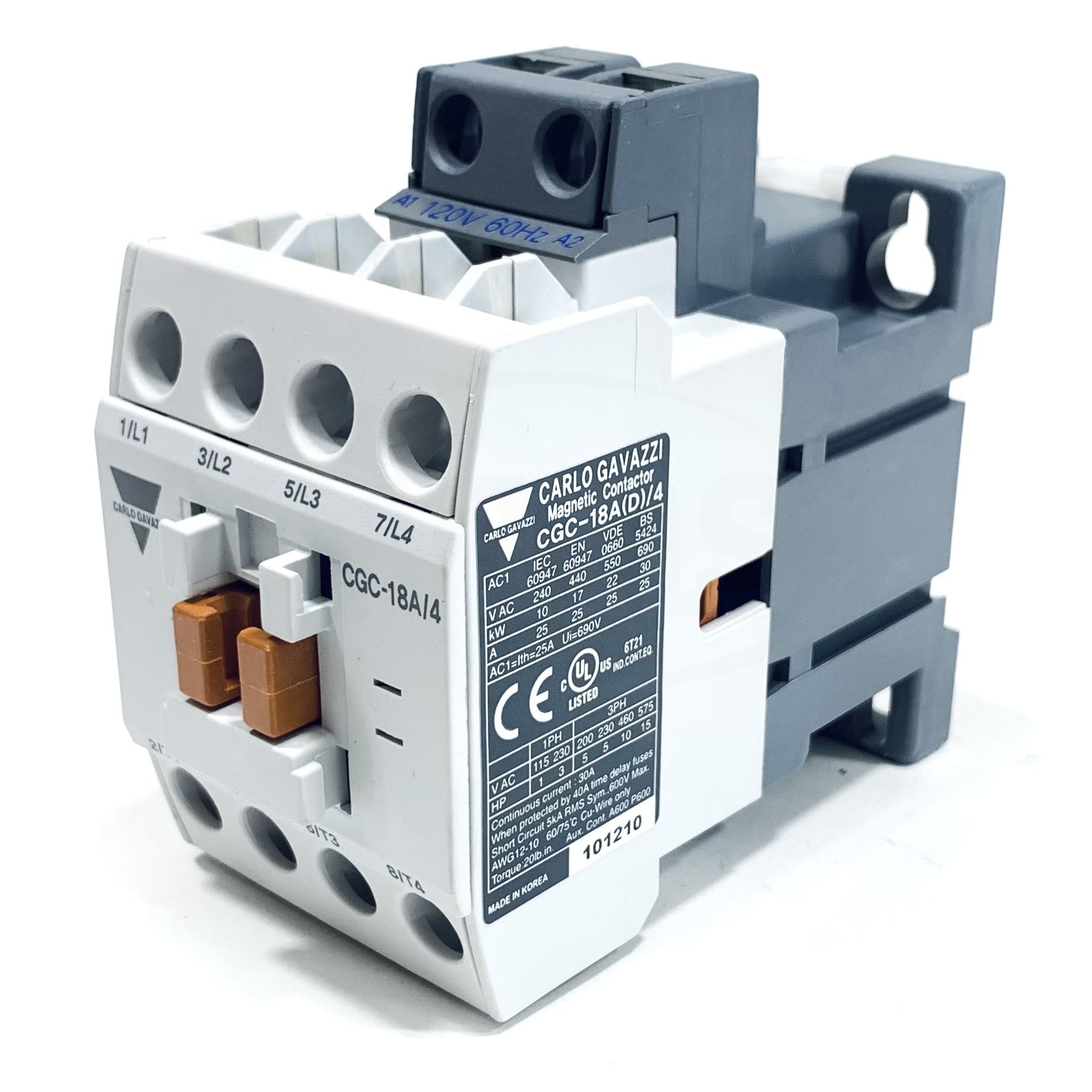 CGC-18A/4 Carlo Gavazz 3 Pole Contactor,i 40 A, 7.5 kW, 120 V Coil - 0