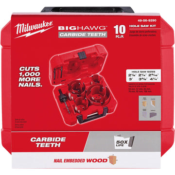 49-56-9290 Milwaukee 10-Piece BIG HAWG with Carbide Teeth Hole Saw Kit