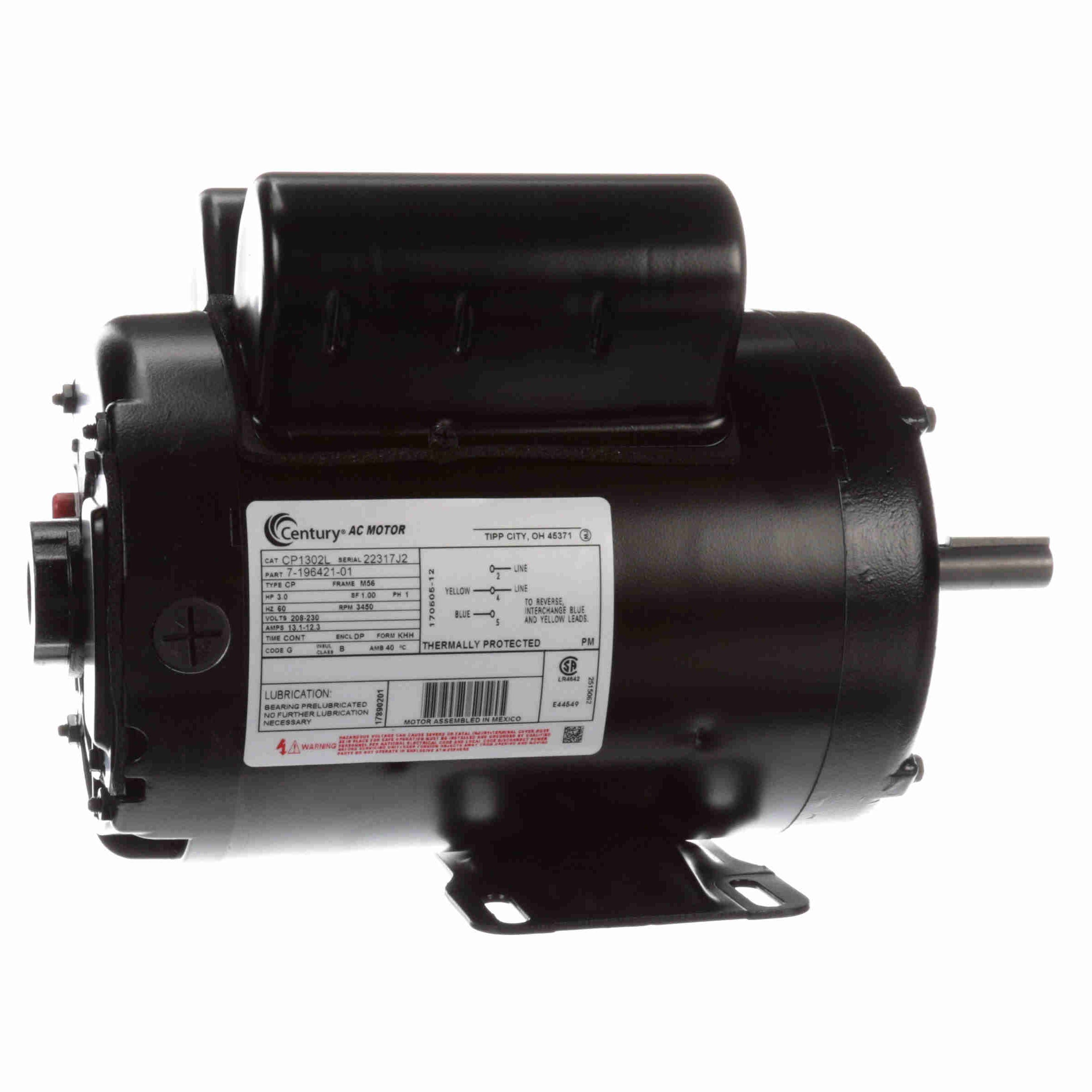 CP1302L Century 3HP Compressor Duty Electric Motor, 3450RPM - 0