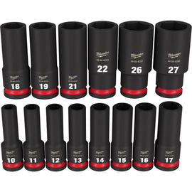 49-66-7014 Milwaukee 14PC SHOCKWAVE 1/2" Drive Metric Deep 6 Point Socket Set