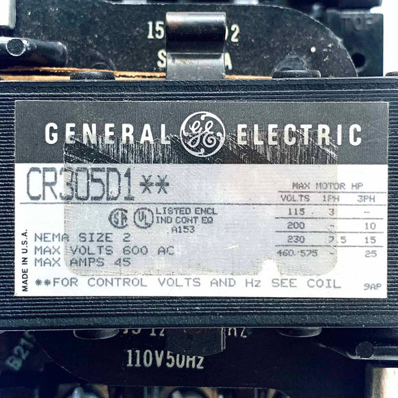 CR305D1 General Electric Contactor, 3 Pole, 45 Amp, 120 Volt Coil