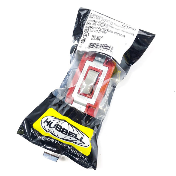 CS120GY Hubbell Commercial Toggle Switch, Single Pole, 20 A, 120-277 VAC