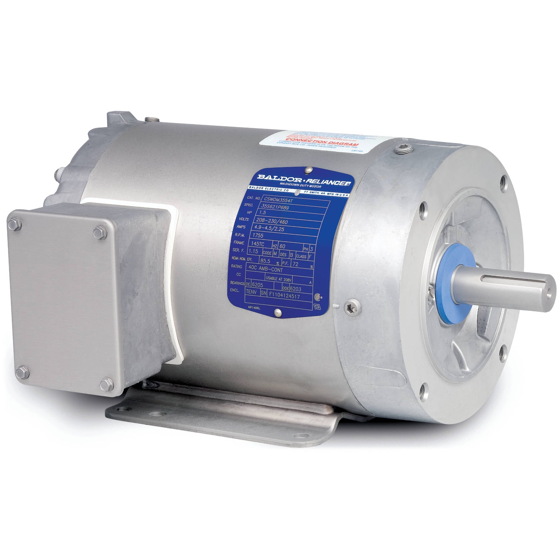 CSWDM3542 Baldor 3/4HP Washdown Paint Free Electric Motor, 1750RPM