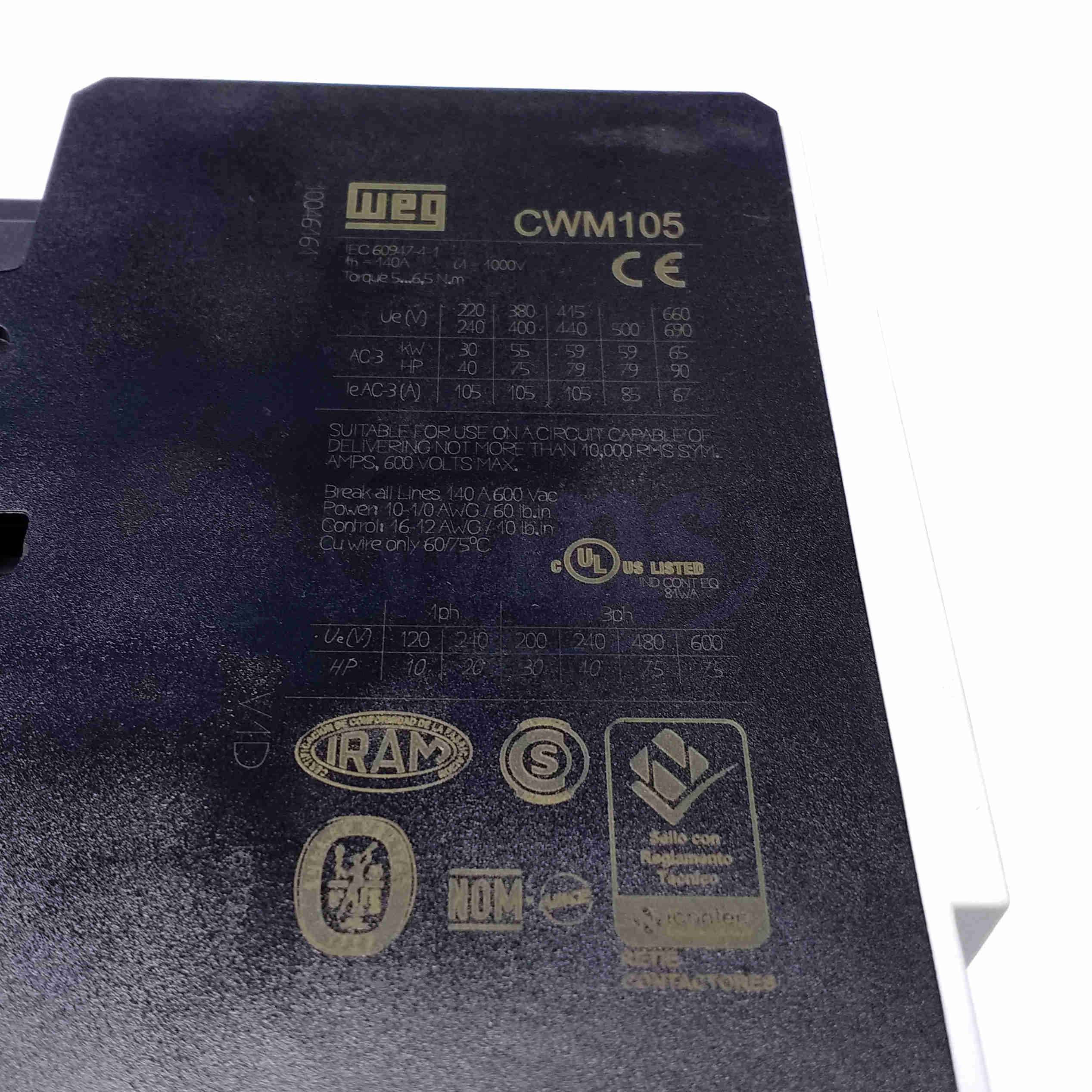 CWM105-00-30V04 WEG 3-Pole IEC Standard Contactor