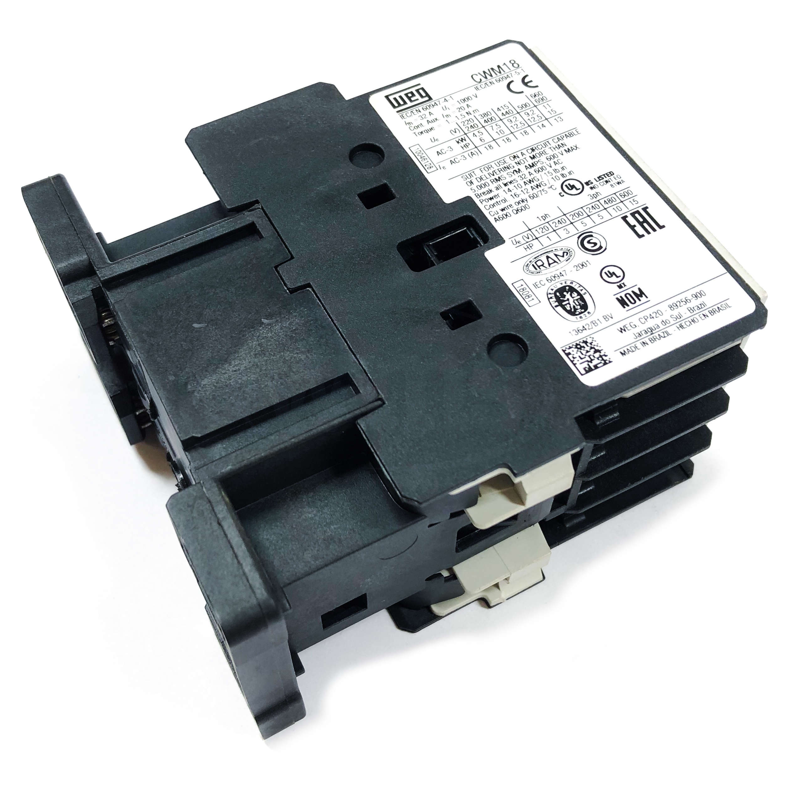 CWM18-01-30V04 WEG IEC Contactor, 18 Amp, 3 NO Power Poles