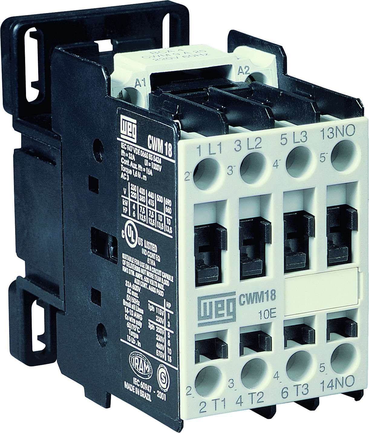CWM18-10-30V56 WEG IEC Contactor, 18 Amp, 3 NO Power Poles