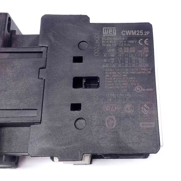 CWM25-00-20V04 WEG IEC Contactor, 25 Amp, 2 NO Power Poles