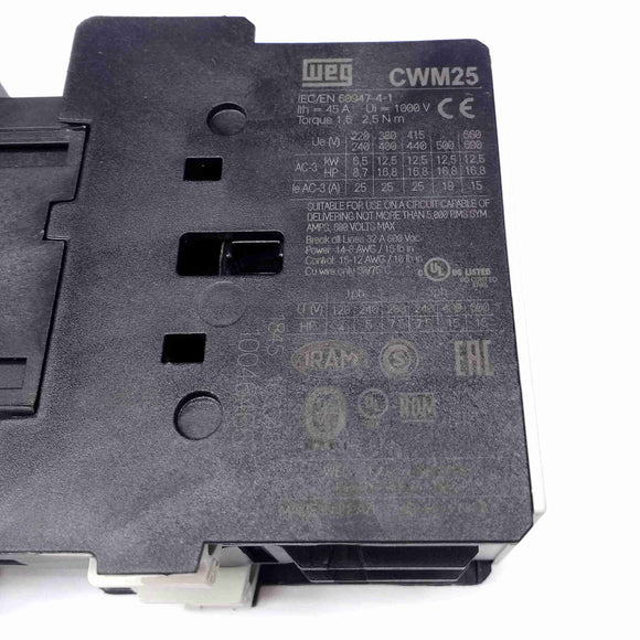 CWM25-00-30V04 WEG IEC Contactor, 25 Amp, 3 NO Power Poles