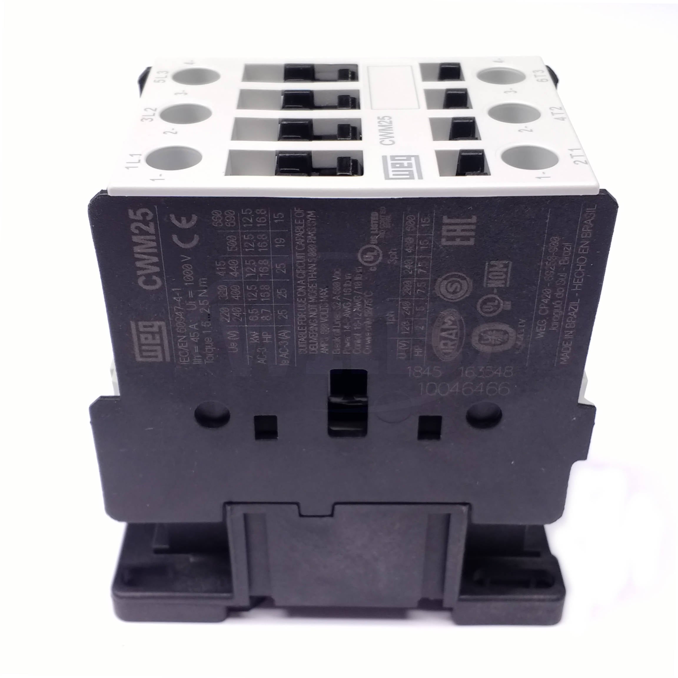 CWM25-00-30V04 WEG IEC Contactor, 25 Amp, 3 NO Power Poles