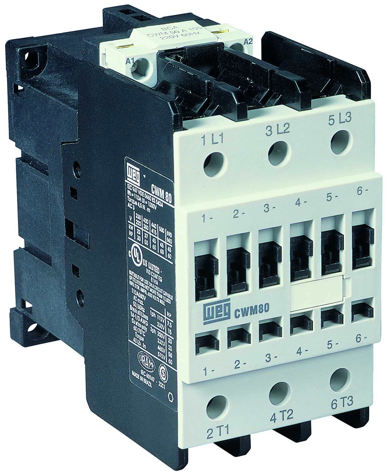 CWM80-11-30V18 WEG IEC Contactor, 80 Amp, 3 NO Power Poles