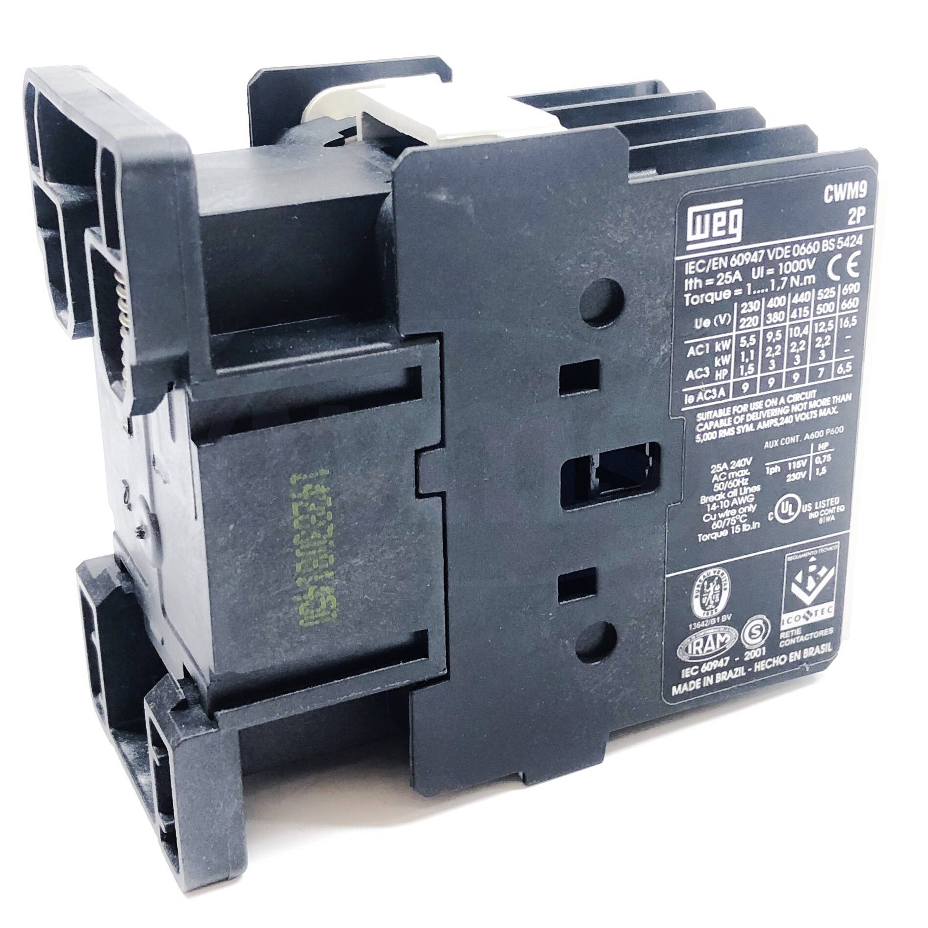 CWM9-00-20V18 WEG IEC Contactor, 9 Amp, 2 NO Power Poles - 0