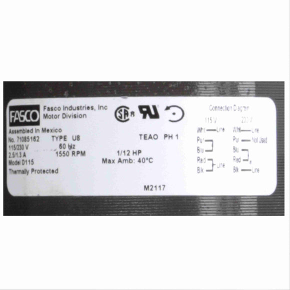 D115 Fasco 1/12HP Electric Motor, 1550RPM