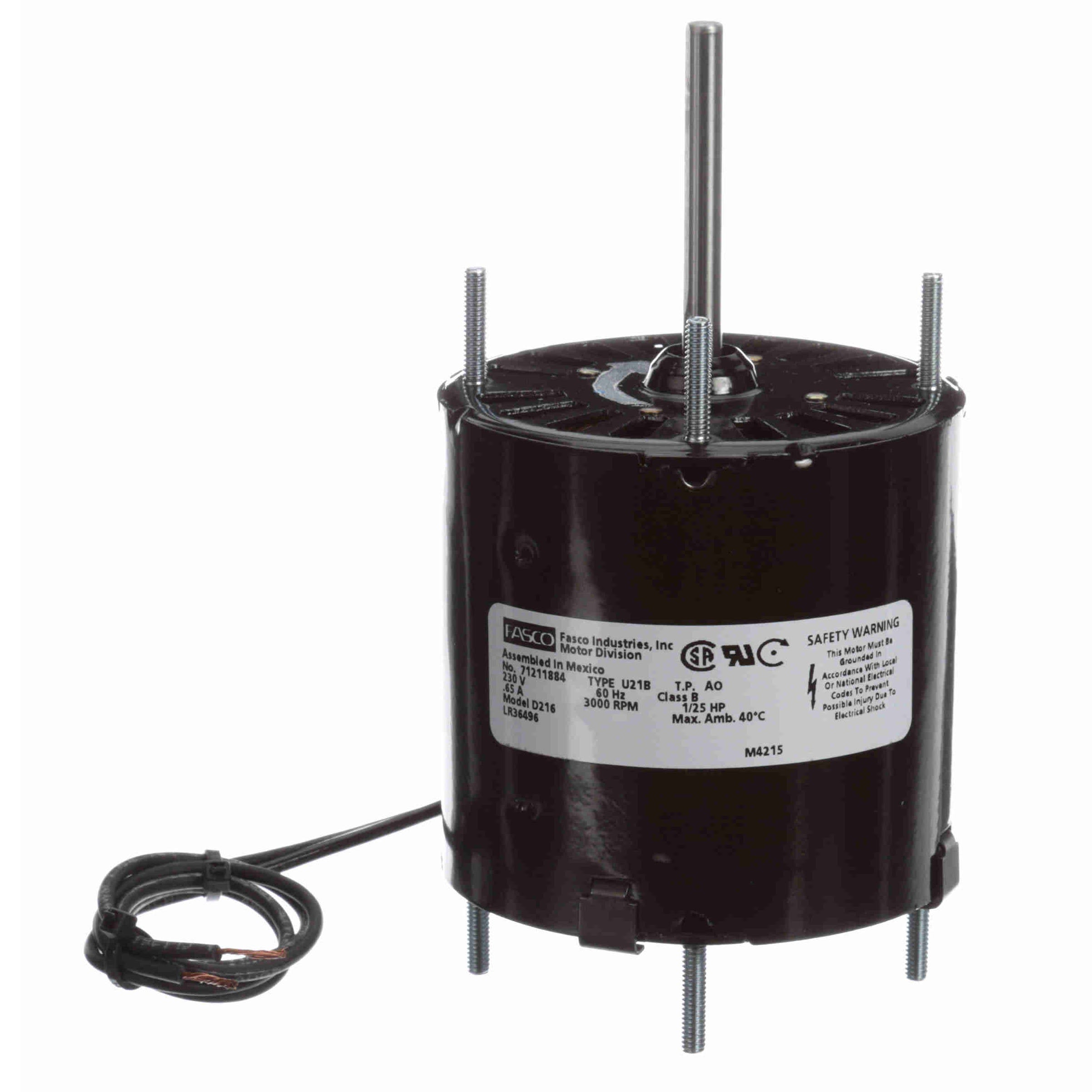 D216 Fasco 1/25HP Electric Motor, 3000RPM, 3.3"