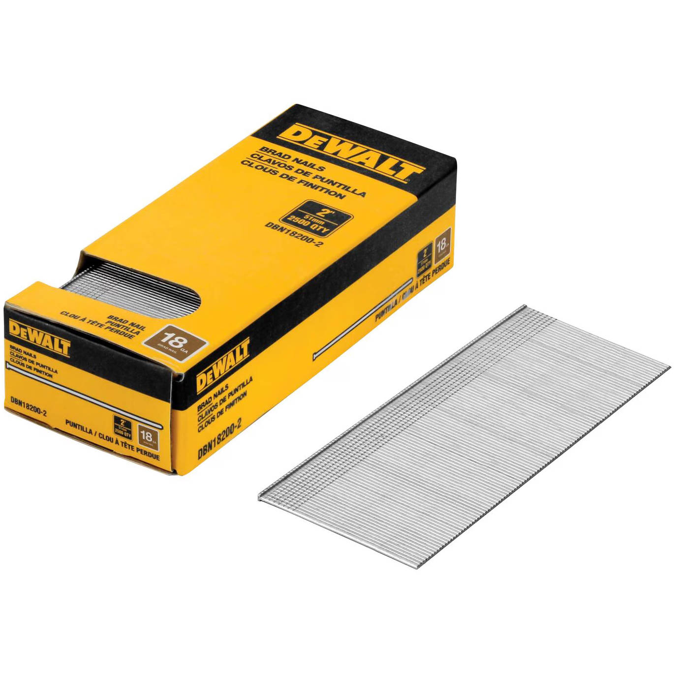 DBN18200-2 DeWALT 18 Gauge Brad Nails, 2", 2,500 Pack - 0