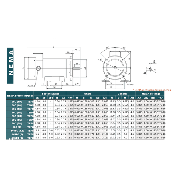 DC12-180-56-FC Techtop 1/2HP Permanant Magnet 180VDC Electric Motor, 1800RPM