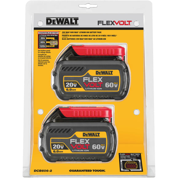 DCB606-2 DeWALT FLEXVOLT 20/60V MAX 6.0AH Battery Pack, 2 Pack