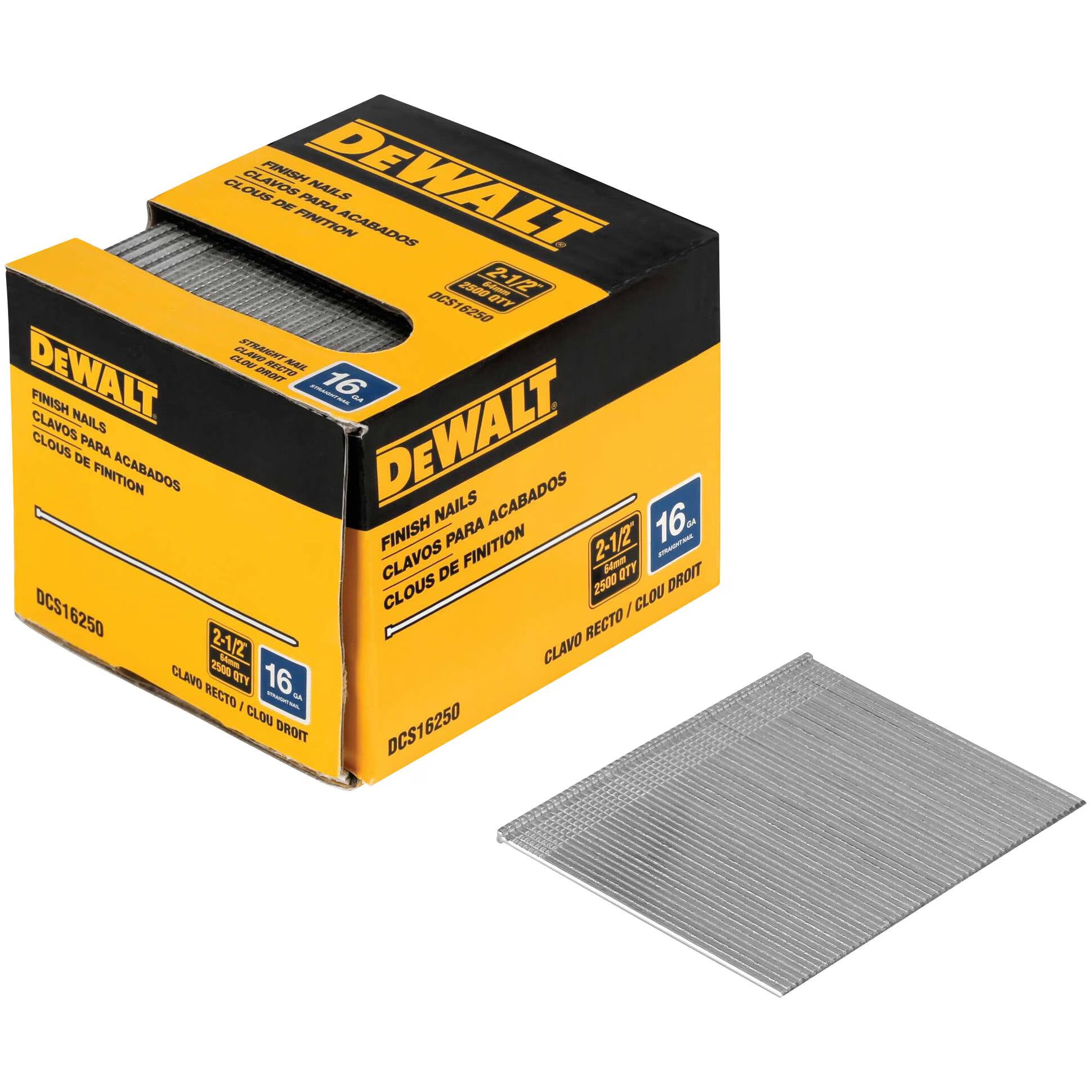 DCS16250 DeWALT 16 Gauge Straight Finish Nails, 2-1/2"