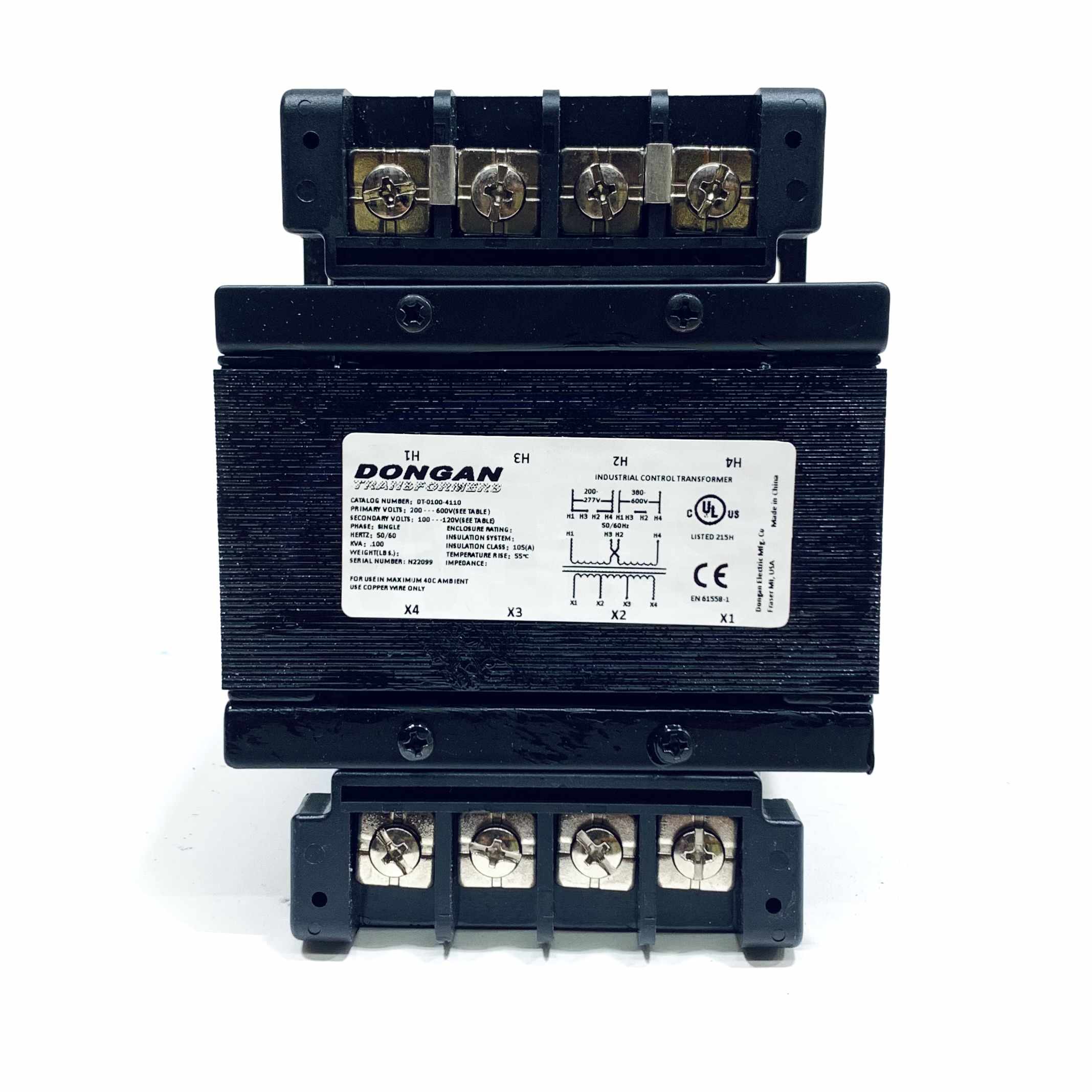 DT-0100-4110 Dongan Transformer, Primary 200-600V, Secondary 100-120V