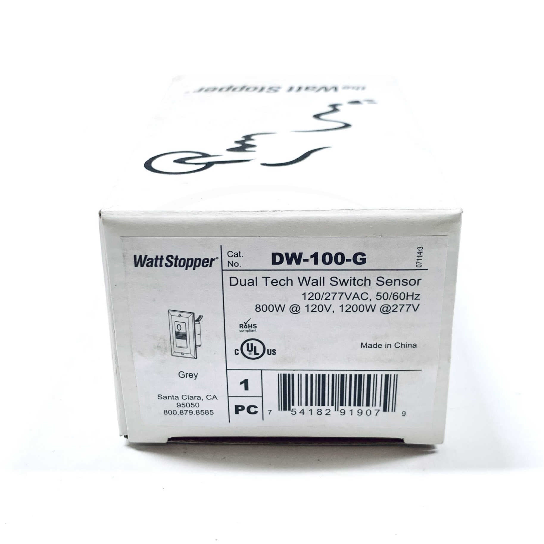 DW-100-G WattStopper Dual Tech Wall Switch Sensor, 120/277VAC, 50/60Hz, Grey