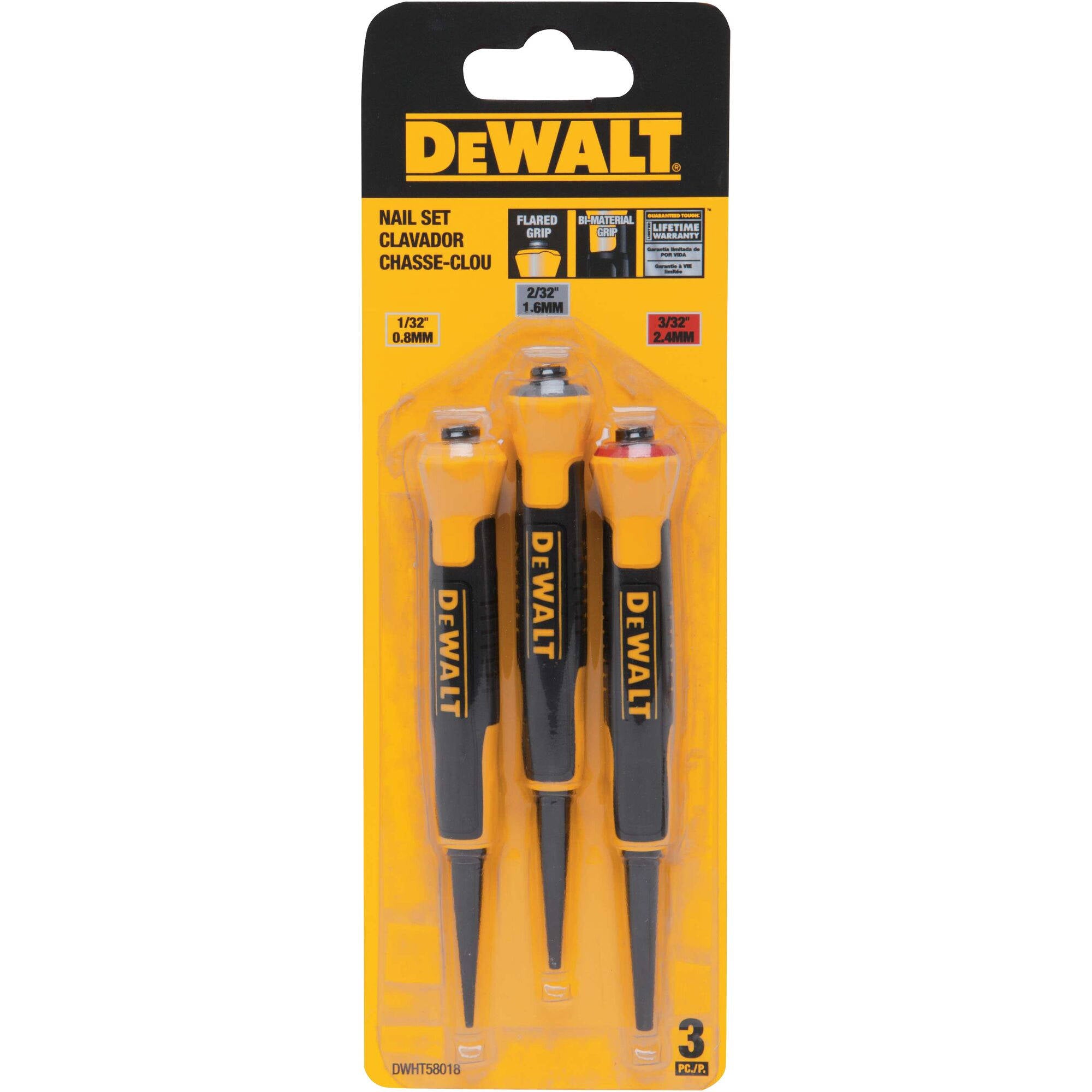 DWHT58018 DeWALT 1/32", 2/32", 3/32" Bi-Material Nail Punch Set - 0