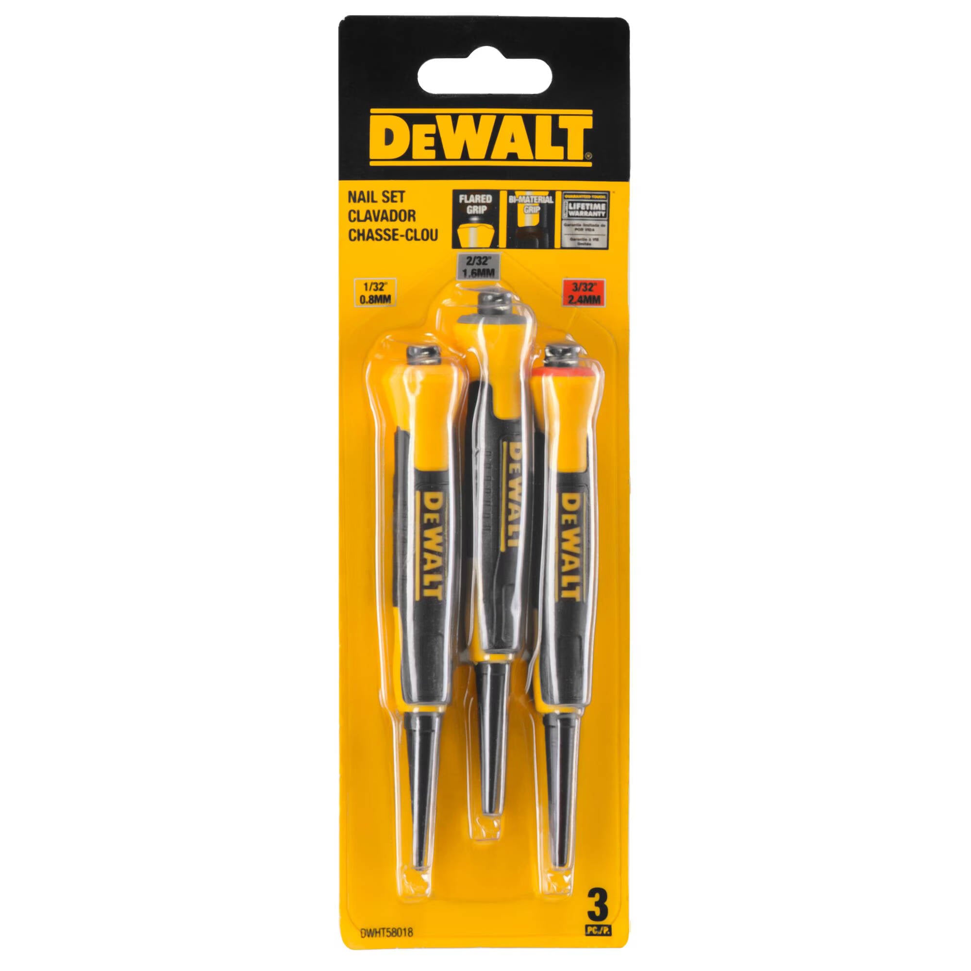 DWHT58018 DeWALT 1/32", 2/32", 3/32" Bi-Material Nail Punch Set