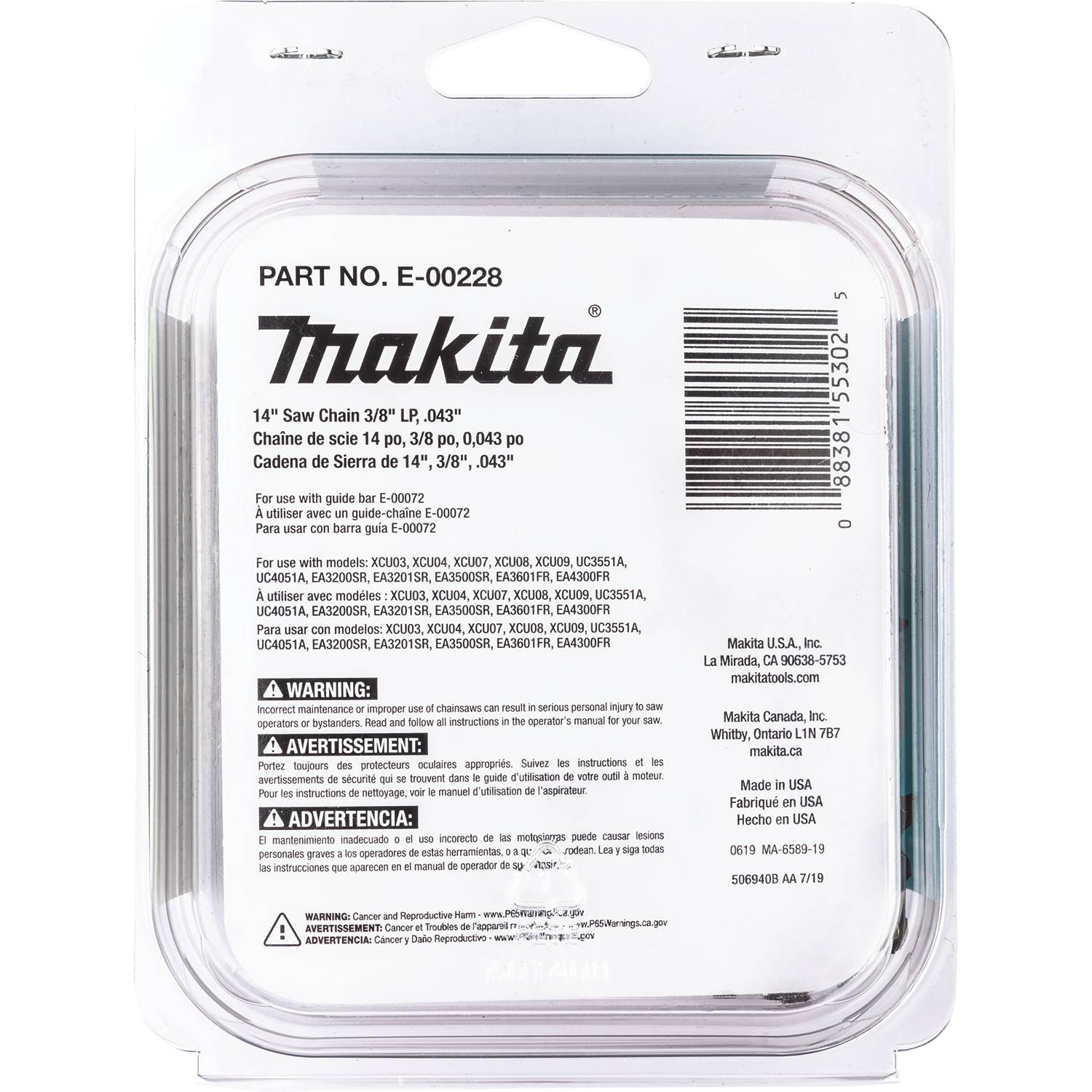E-00228 Makita 14" Saw Chain, 3/8" LP, .043"