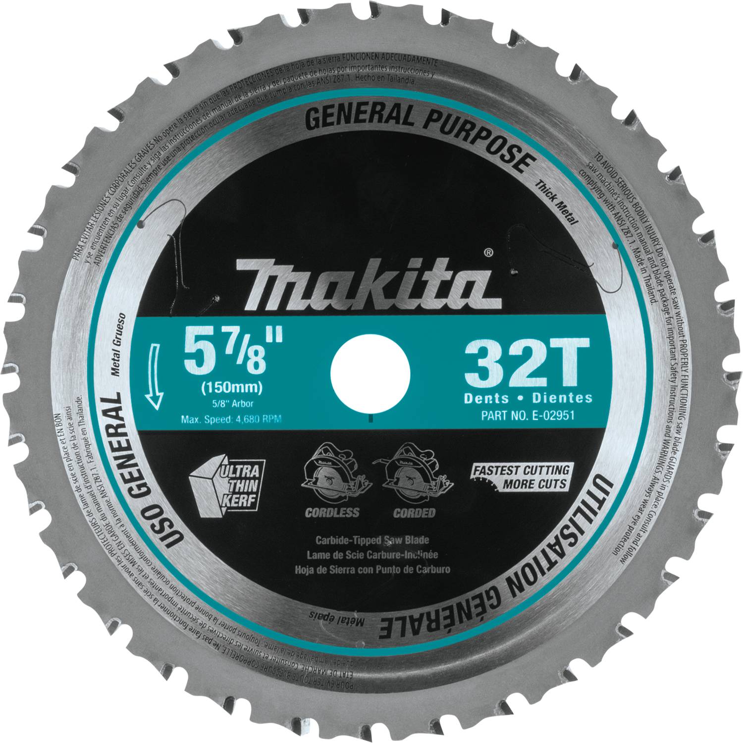 E-02951 Makita 5-7/8" x 5/8" 32T Carbide-Tipped Saw Blade - 0