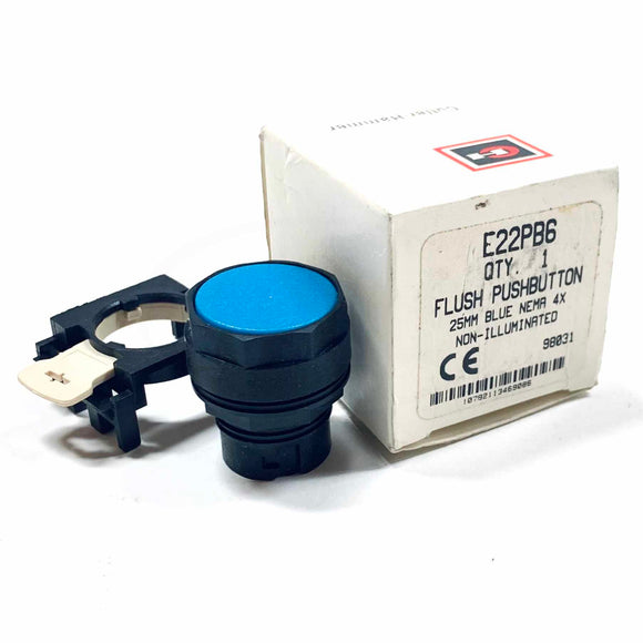 E22PB6 Cutler-Hammer Flush Push Button, 25mm, Blue, NEMA 4X