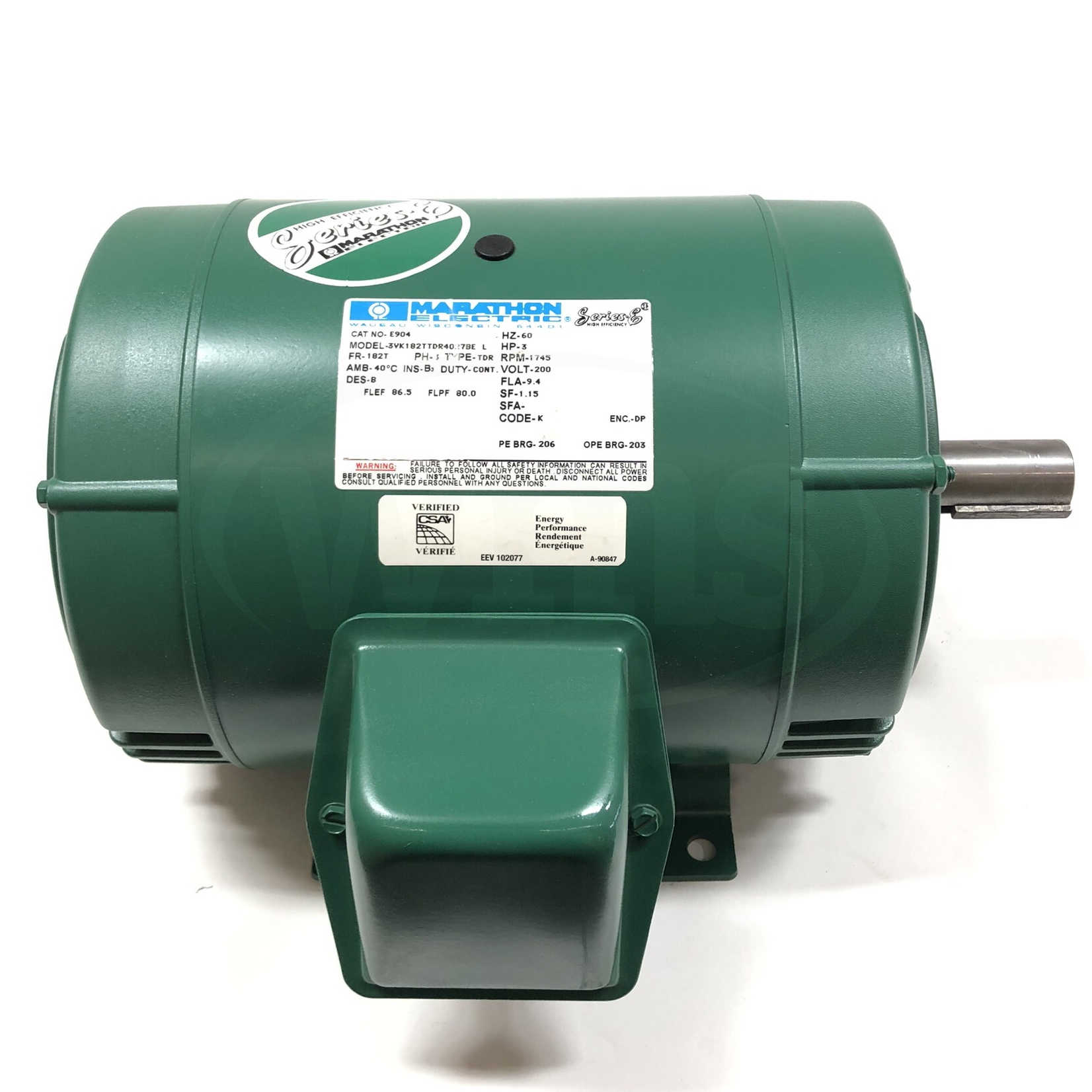 E904 Marathon 3 Hp, 1745 Rpm, 3 PH, 60 Hz, Motor