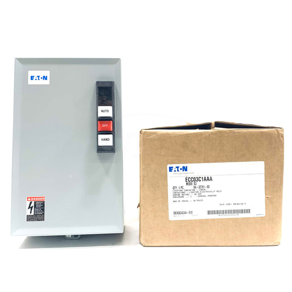 ECC03C1AAA Eaton Enclosed Lighting Contactor, 30Amp, 110V.