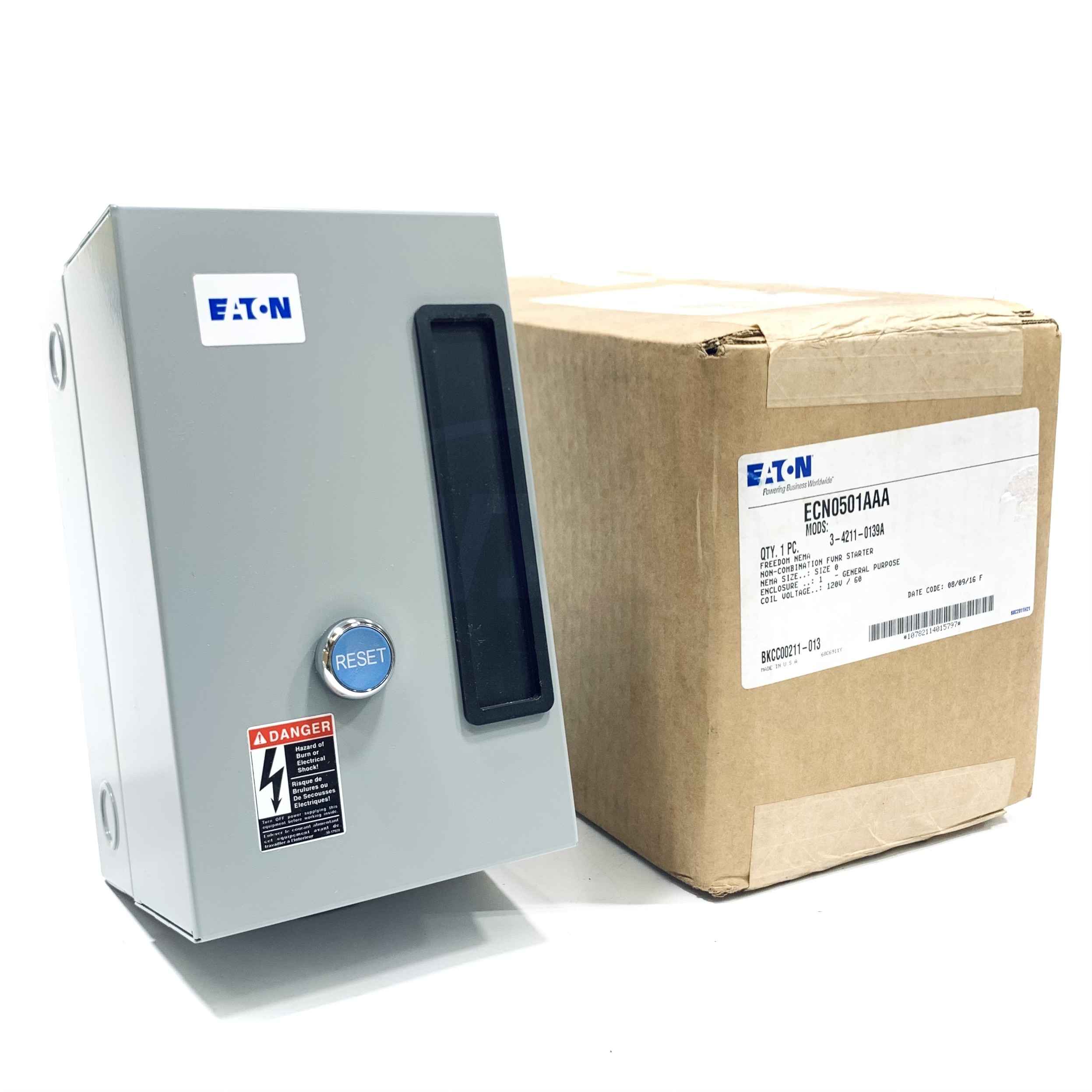 ECN0501AAA Eaton Motor Control Starter, 18A, 120/110V, 3P, NEMA Size 0, 60/50 Hz