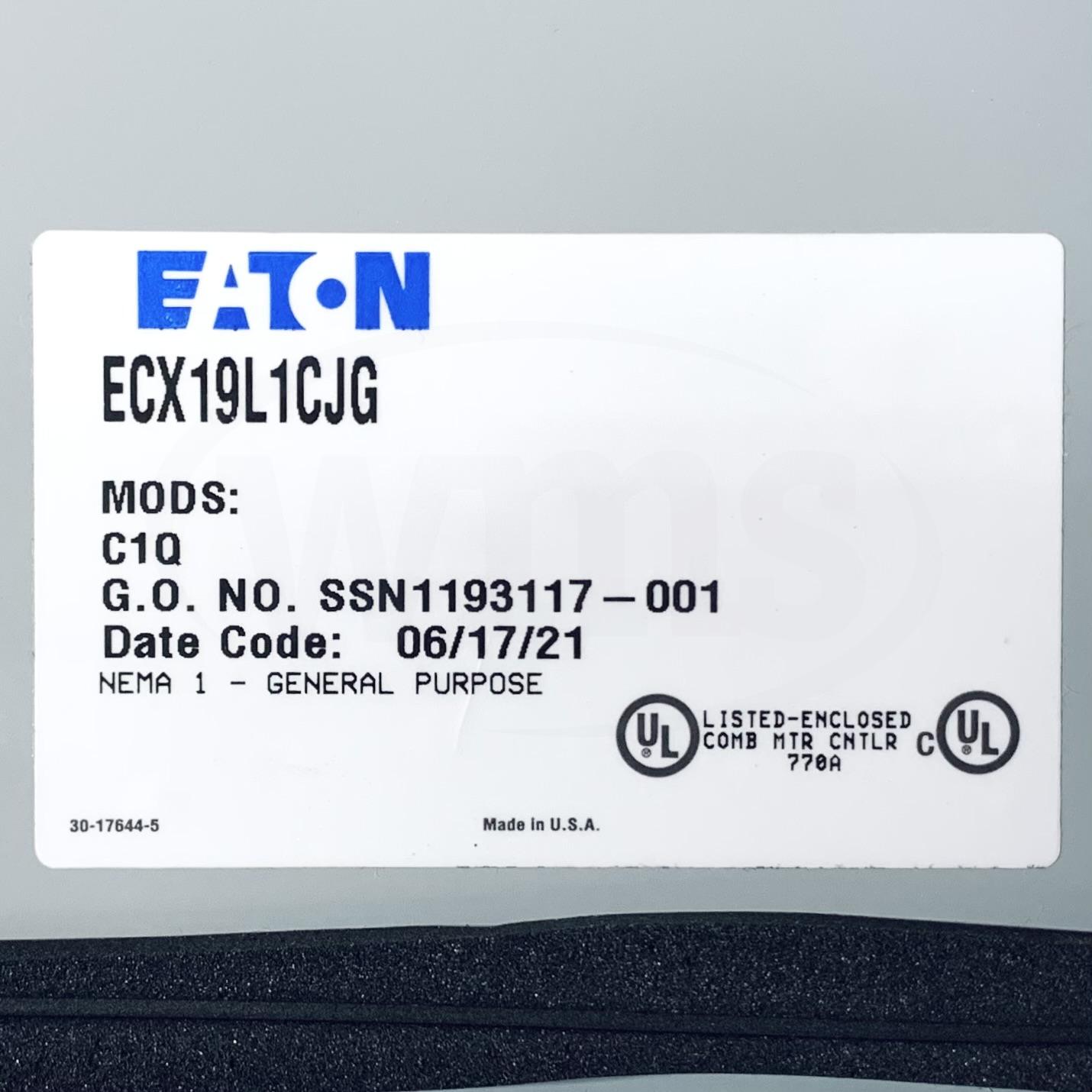 ECX19L1CJG Eaton Enclosed Motor Starter FVNR 65A, 460V Motor,120/60,110/50 Coil - 0
