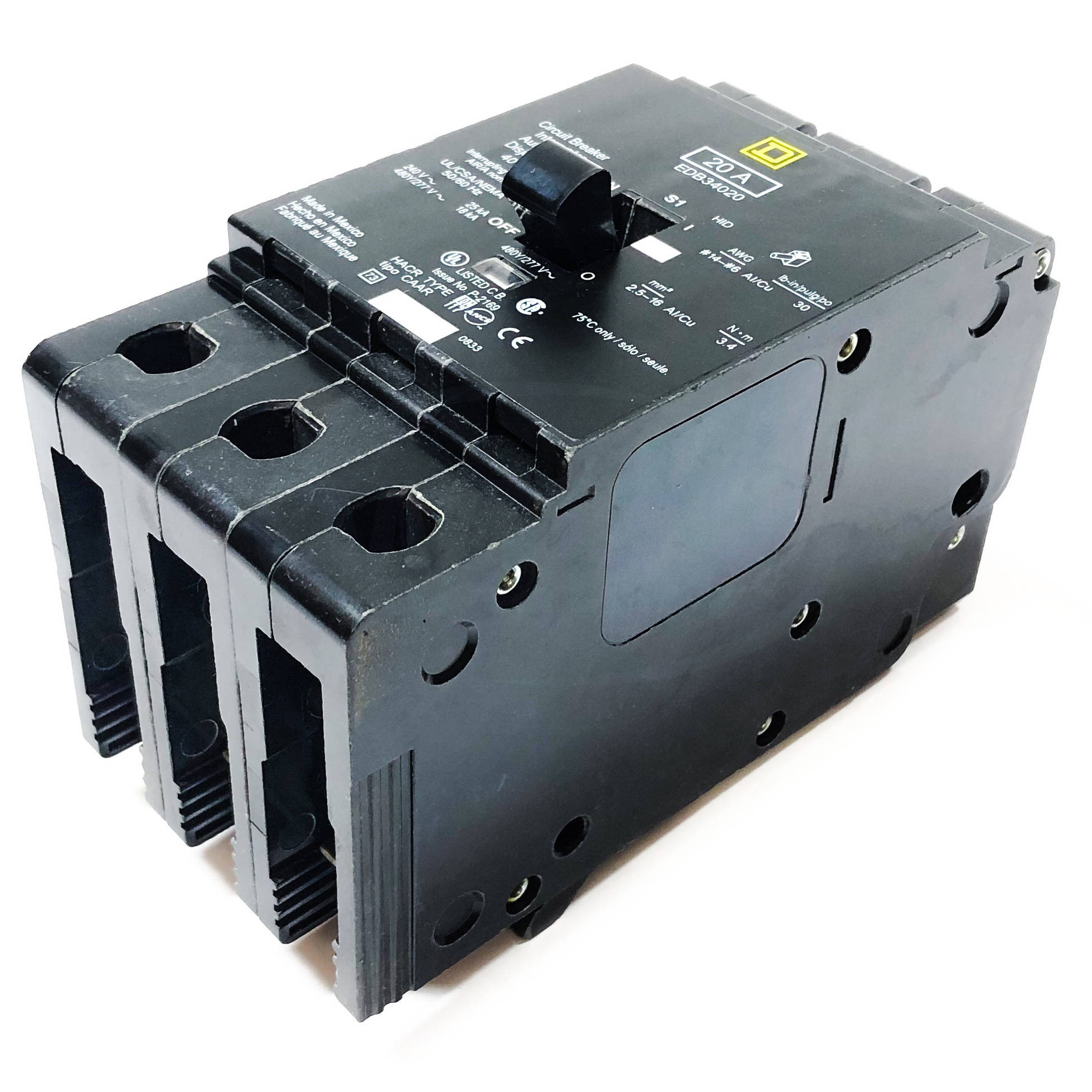 EDB34020 Square D Circuit Breaker, 20 Amp, 3-Pole