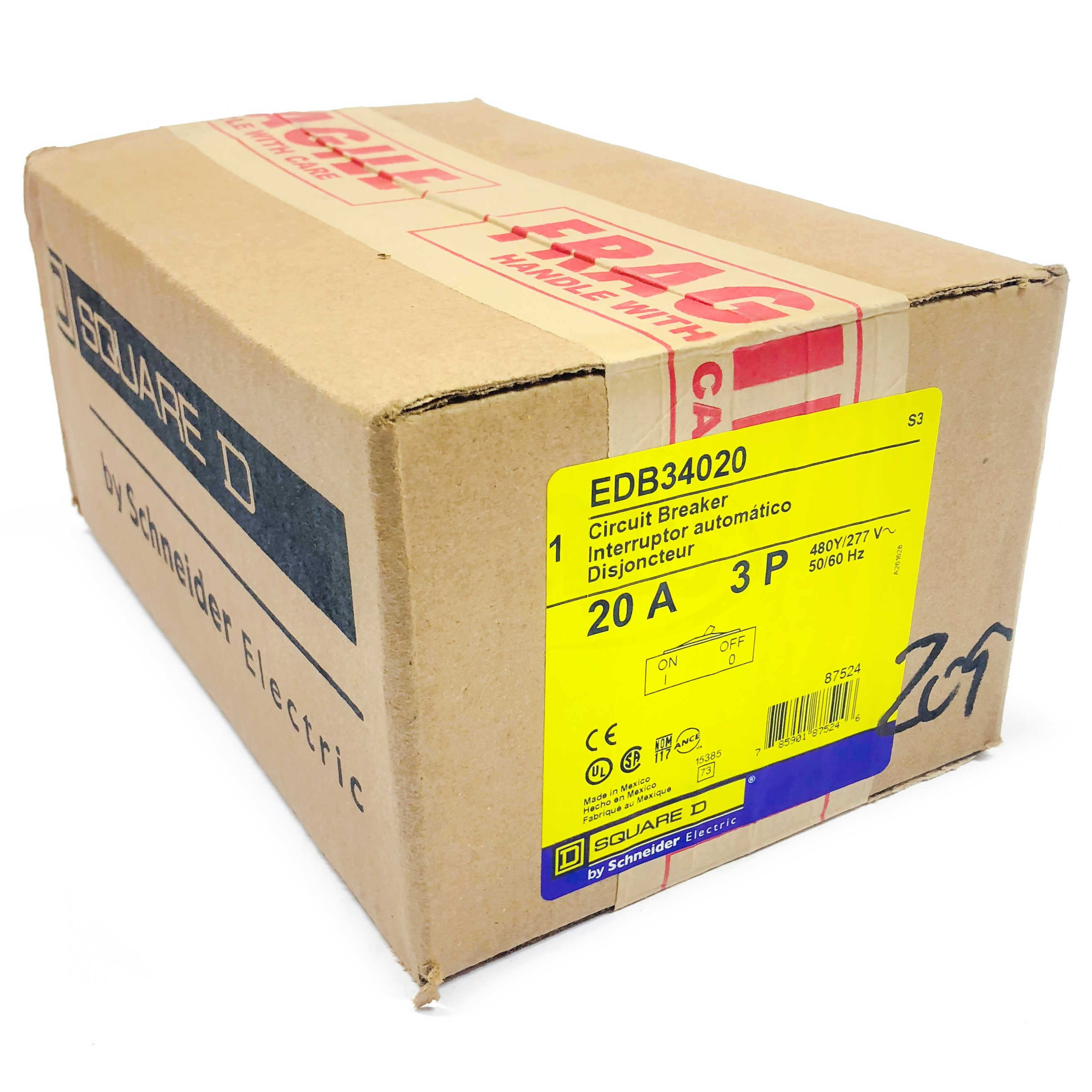 EDB34020 Square D Circuit Breaker, 20 Amp, 3-Pole